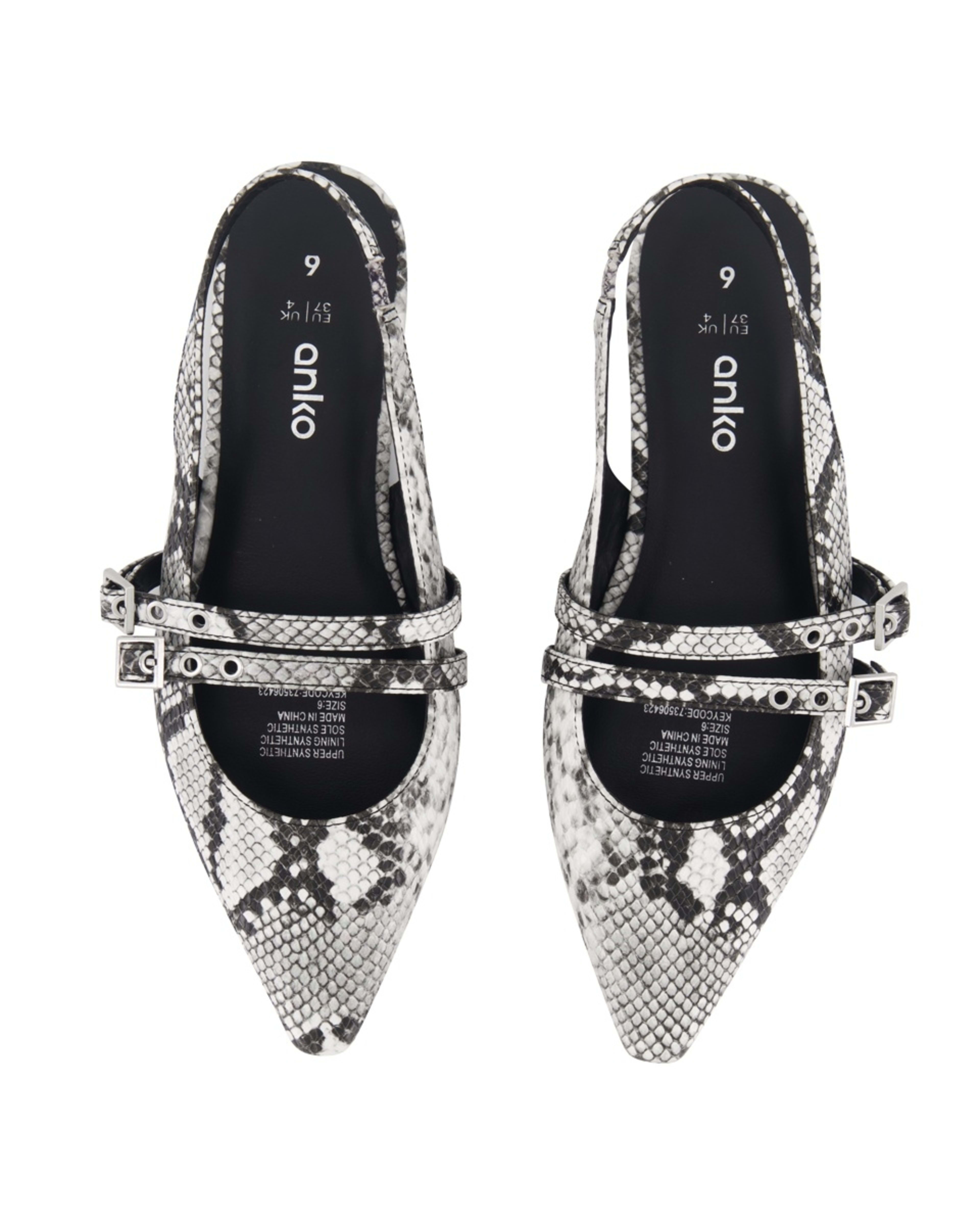 2 Slingback Two Strap Flats SNAKE BLACK WHITE, 2 of 3