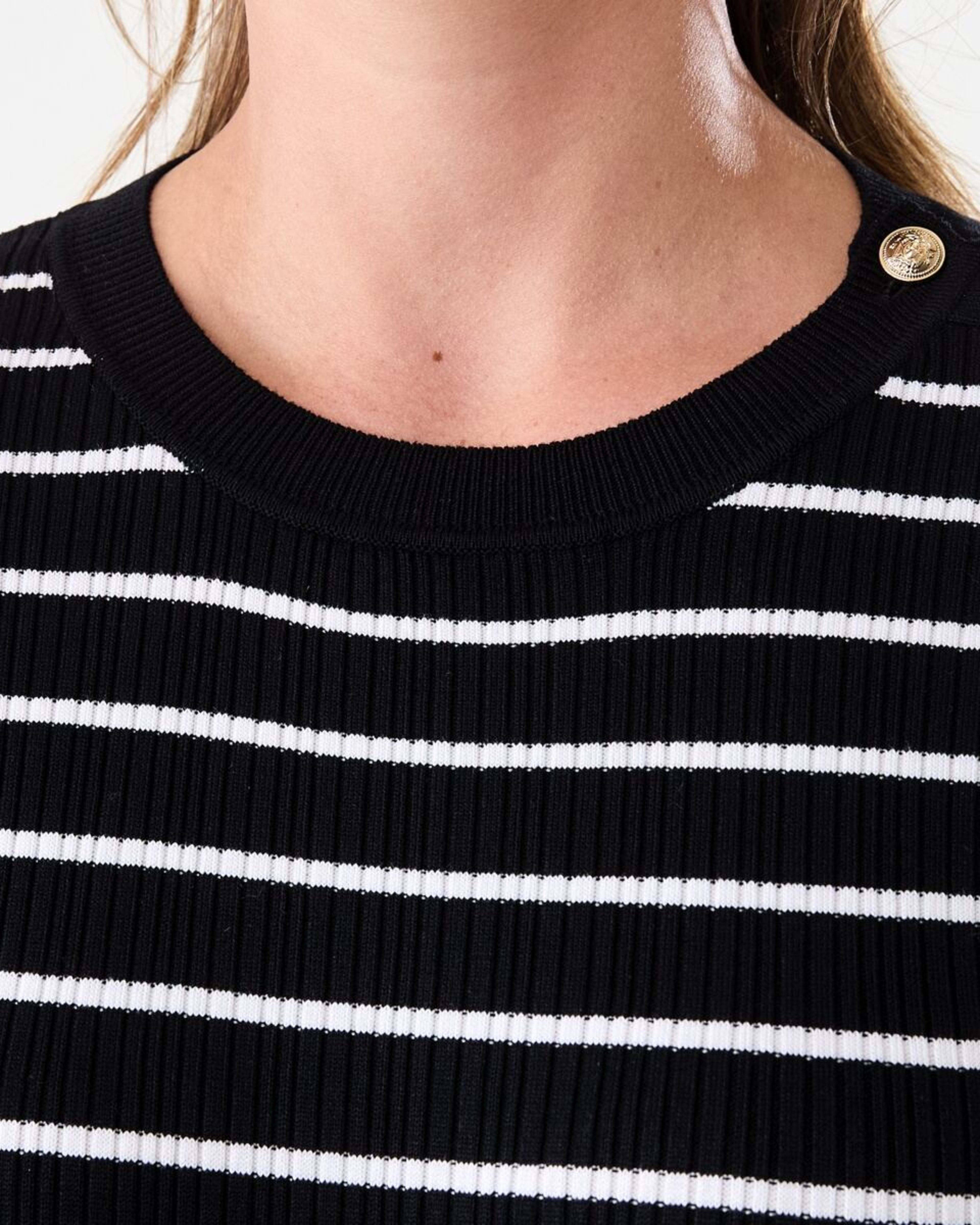 5 Long Sleeve Button Detail Top Ecru Strp, 5 of 6