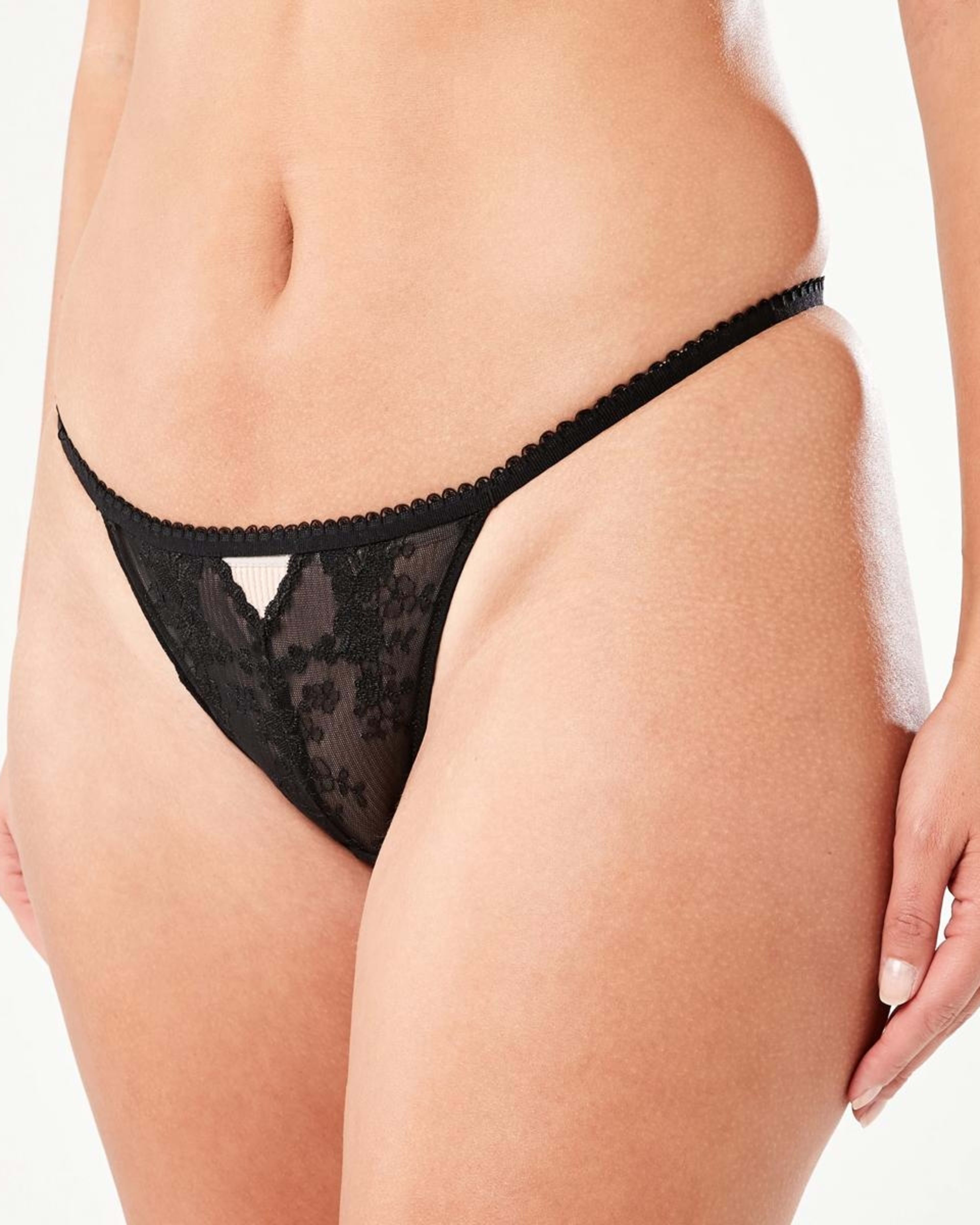 2 Co-ordinated Embroidered Mesh G-String Briefs BLACK, 2 of 6