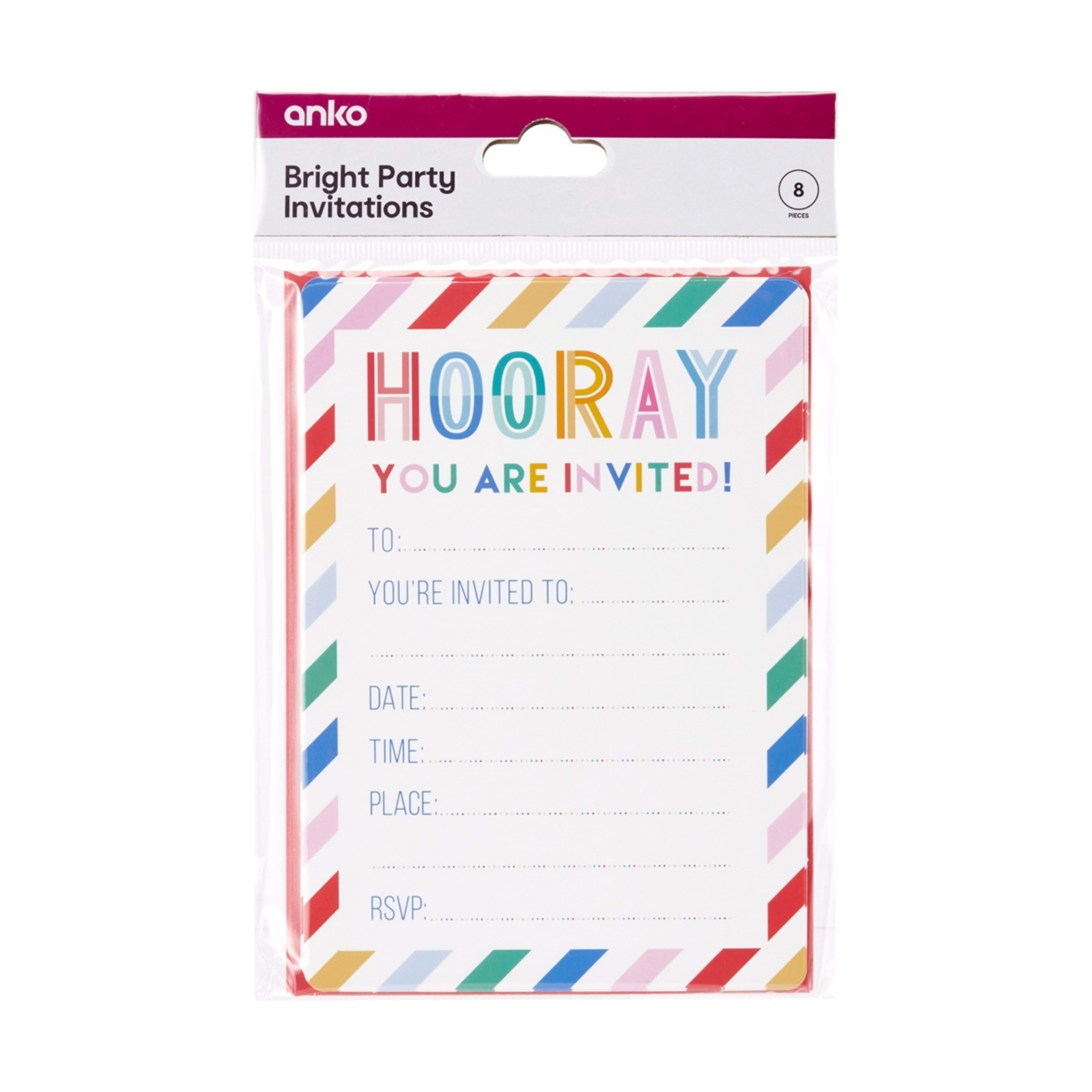 8 Pack Bright Party Invitations Kmart