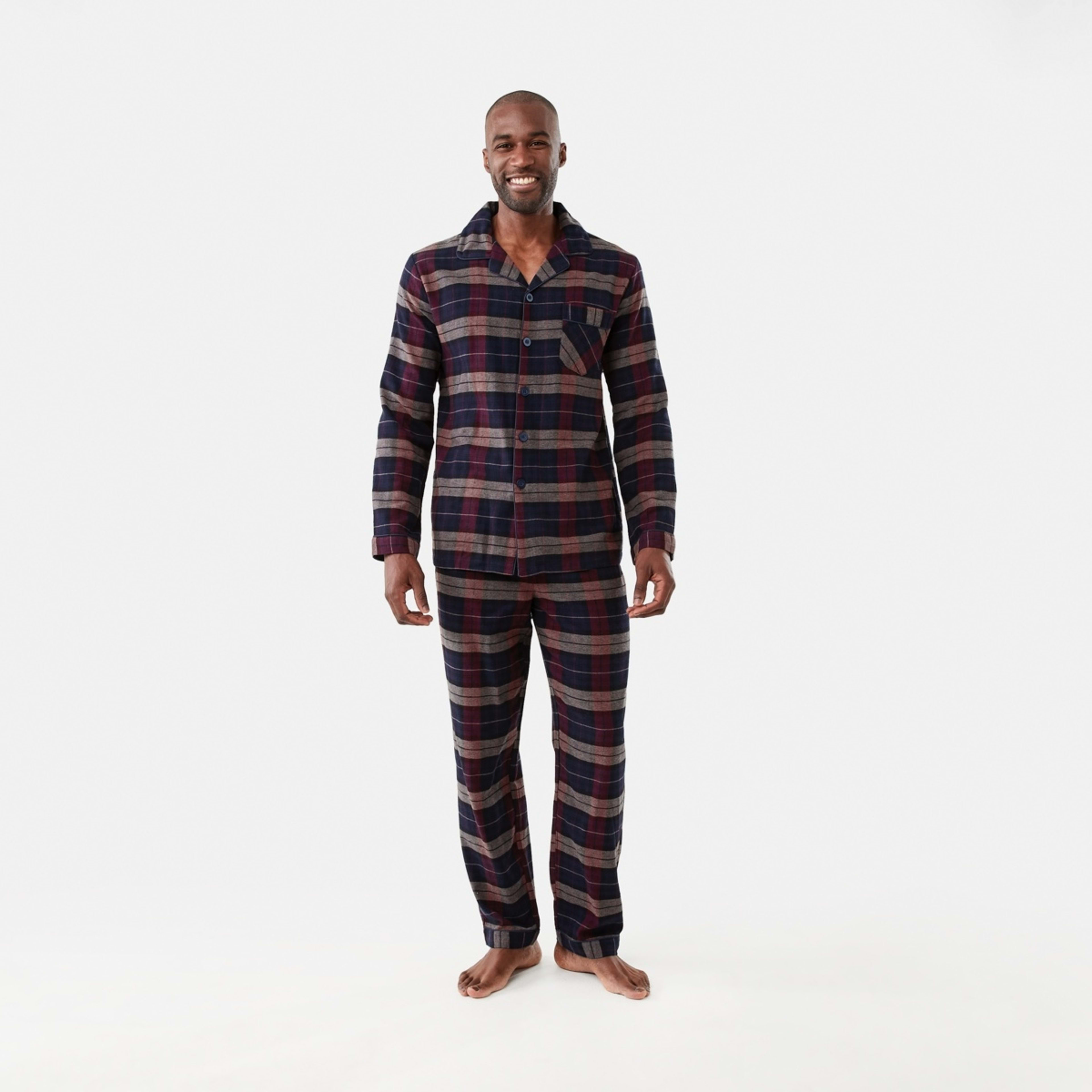 1 Long Sleeve Woven Button Through Pyjama Set Earthwatch Check, 1 of 8