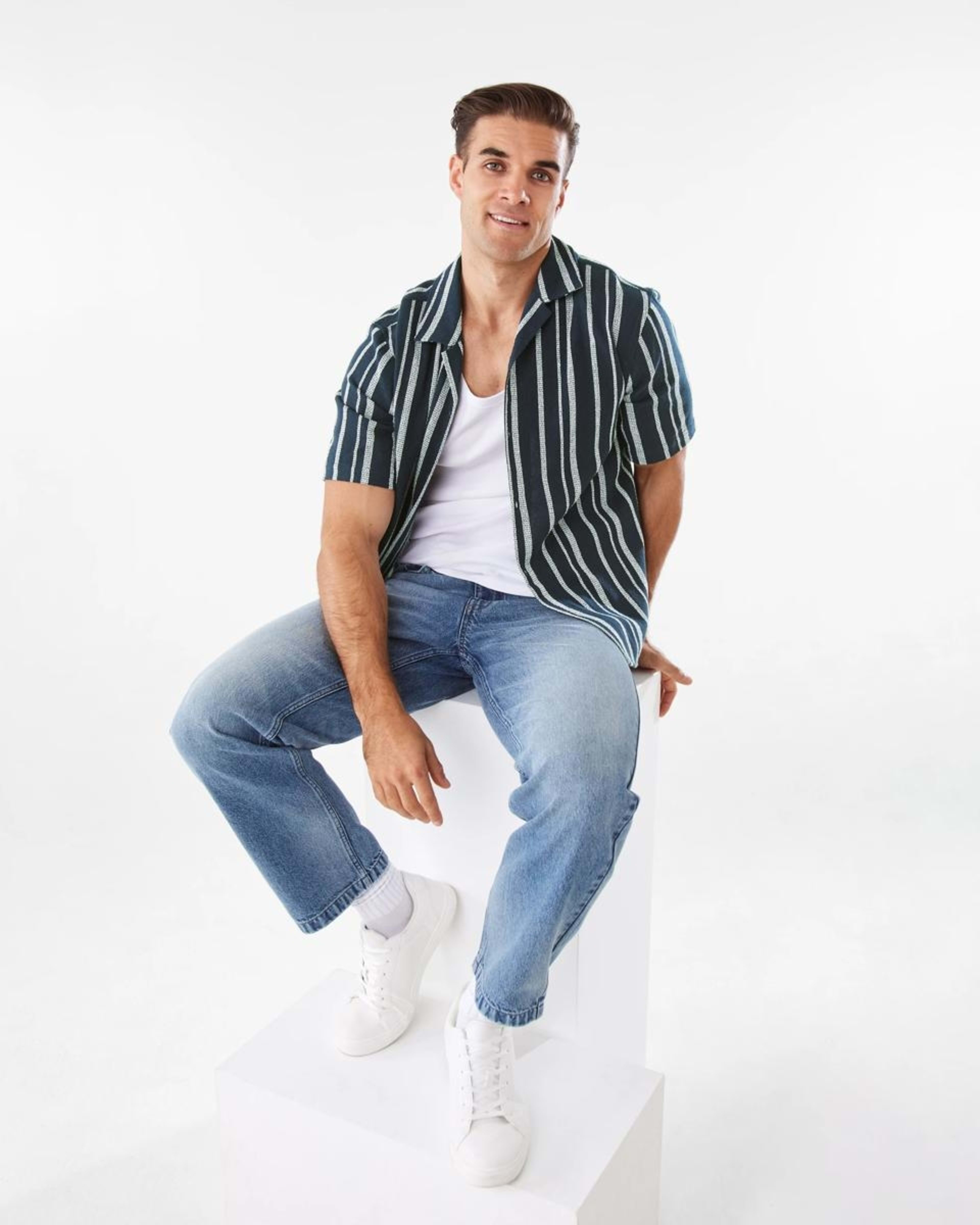 8 Short Sleeve Multi Textured Shirt VAM STRIPE SKY CAPTAIN, 8 of 9