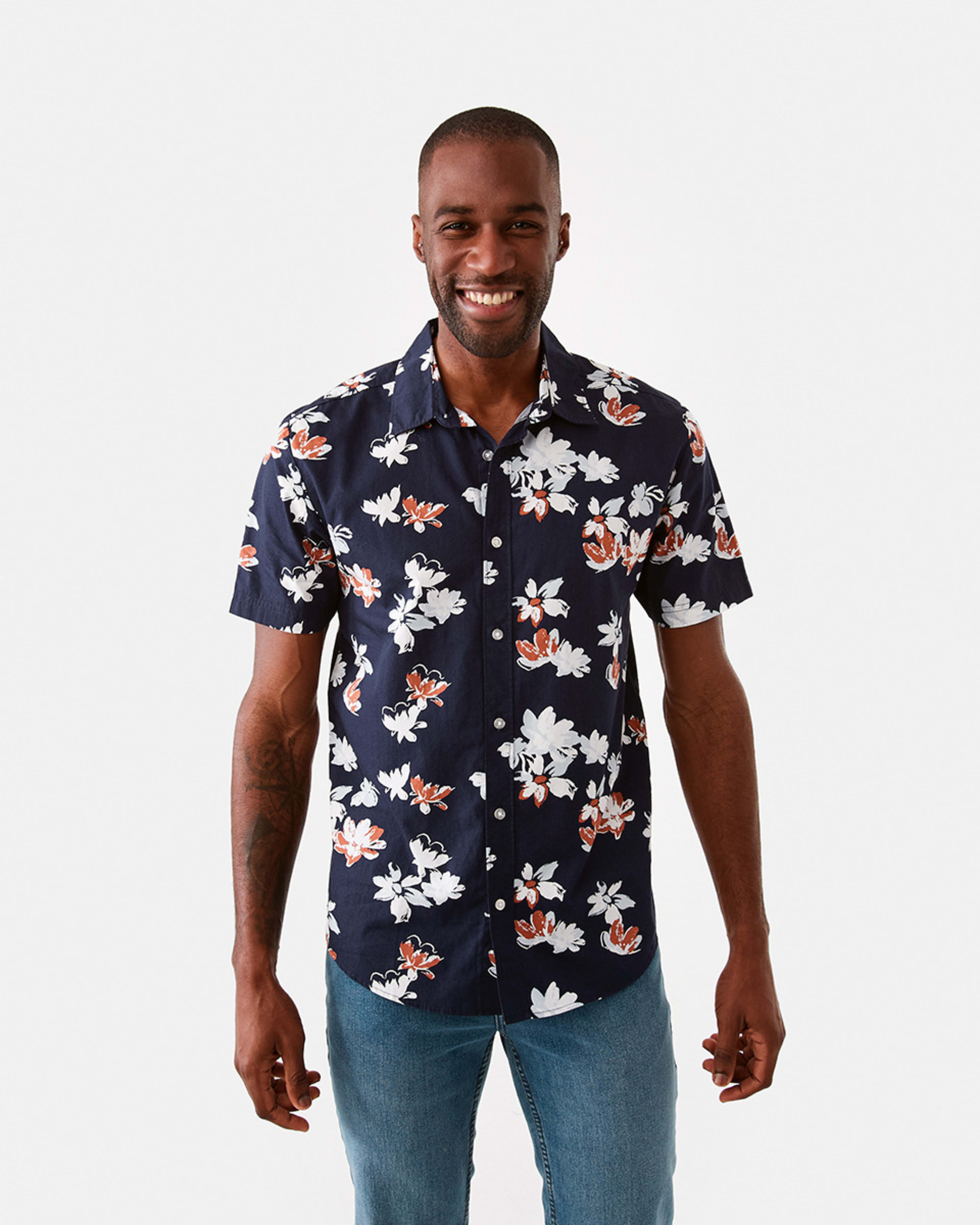 1 Short Sleeve Poplin Print Shirt Nvy Floral, 1 of 6
