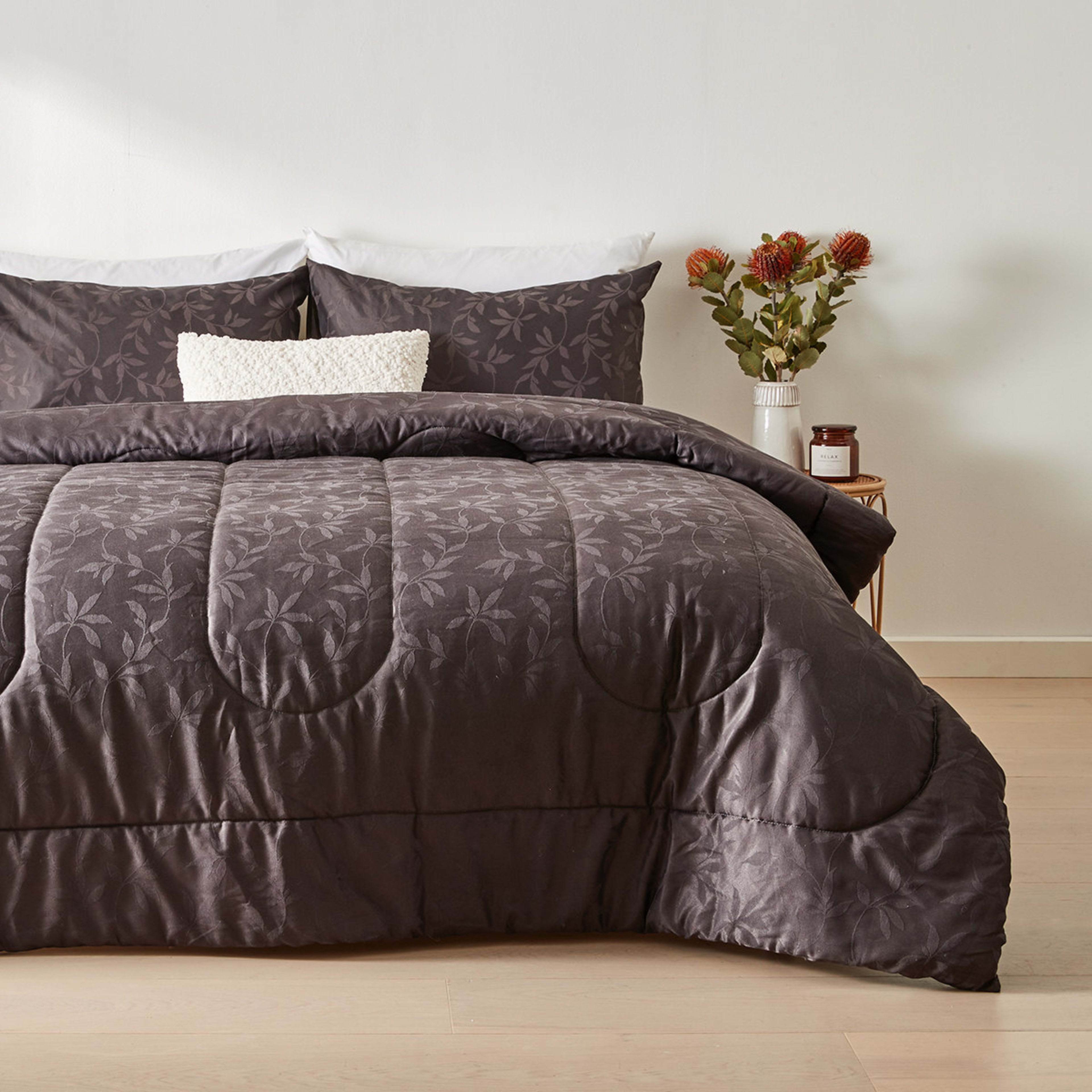Mya Comforter Set Queen Bed, Charcoal Kmart NZ