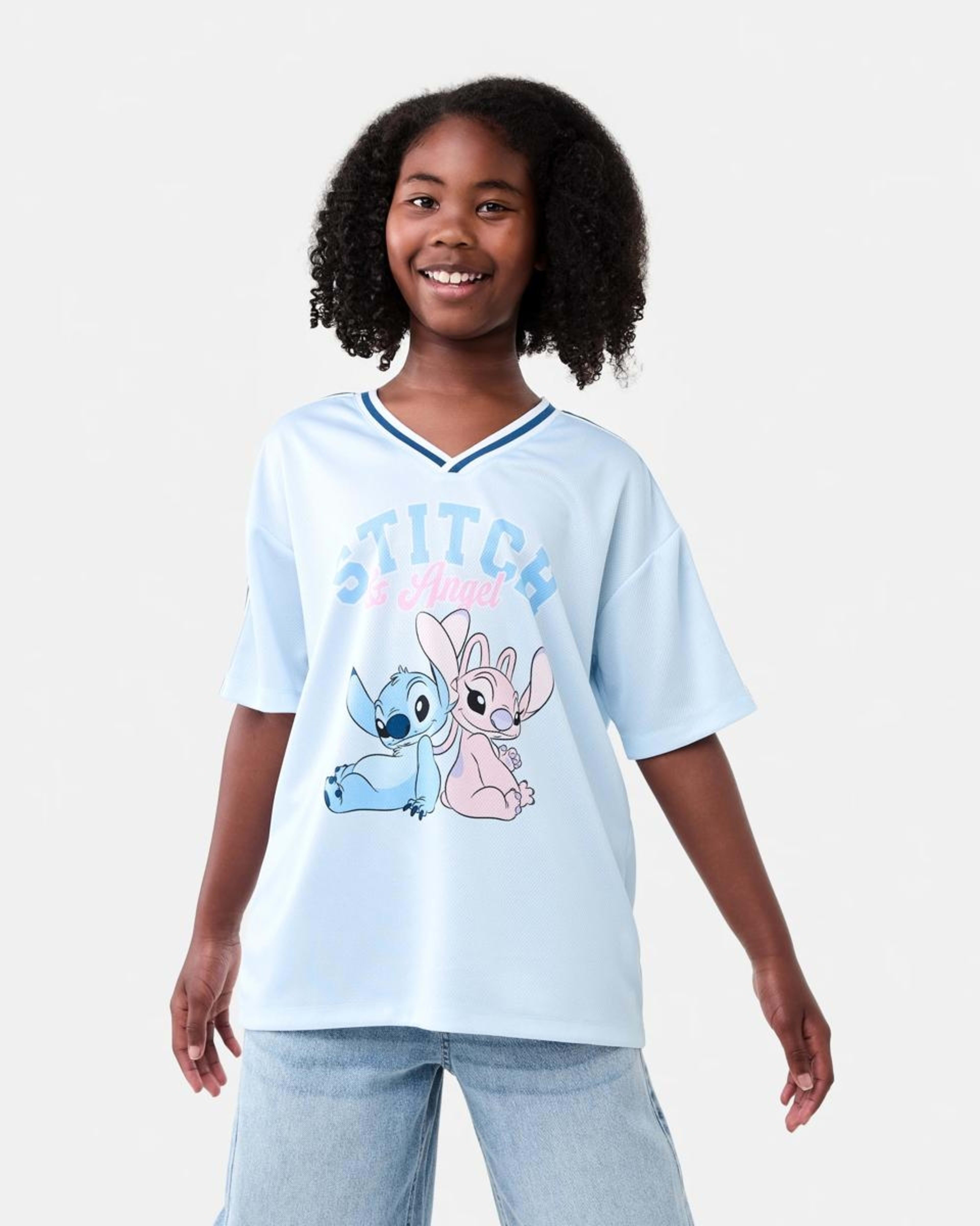 1 Disney Lilo & Stitch License Stitch & Angel V-Neck Mesh T-shirt Stitch, 1 of 6