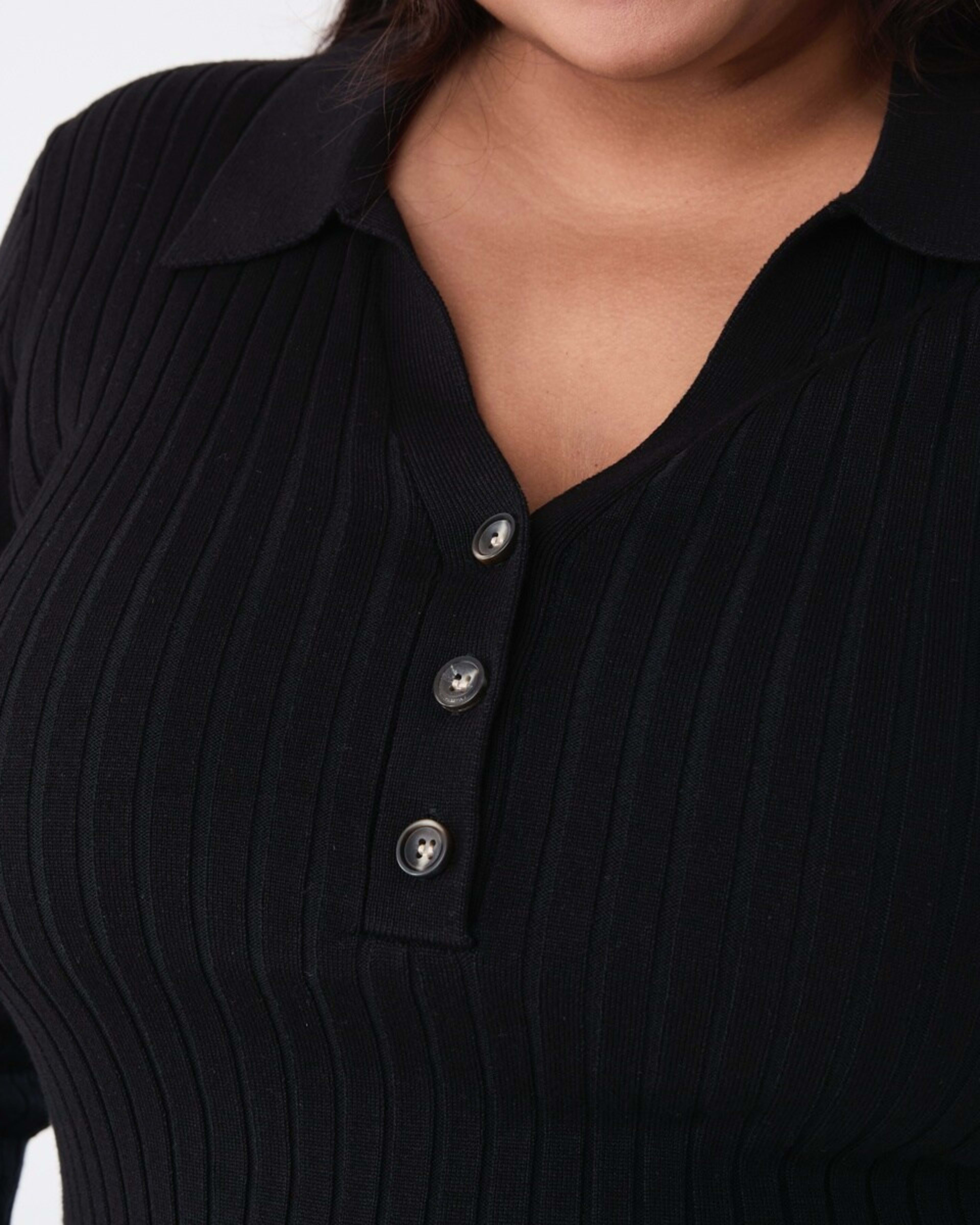 5 Curve Long Sleeve Knit Polo Top Black, 5 of 5