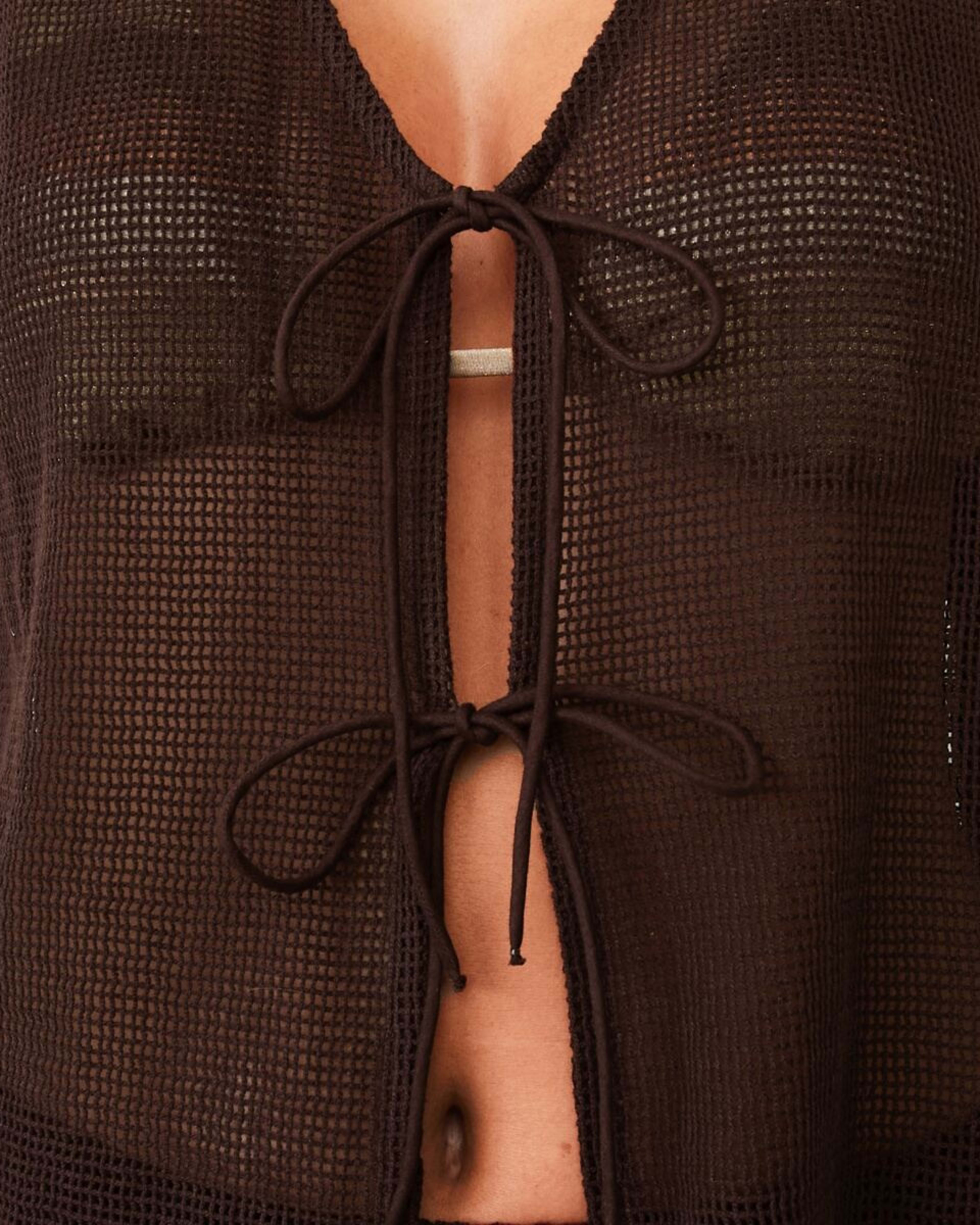5 Open Mesh Lace Up Top Plum Brown, 5 of 6