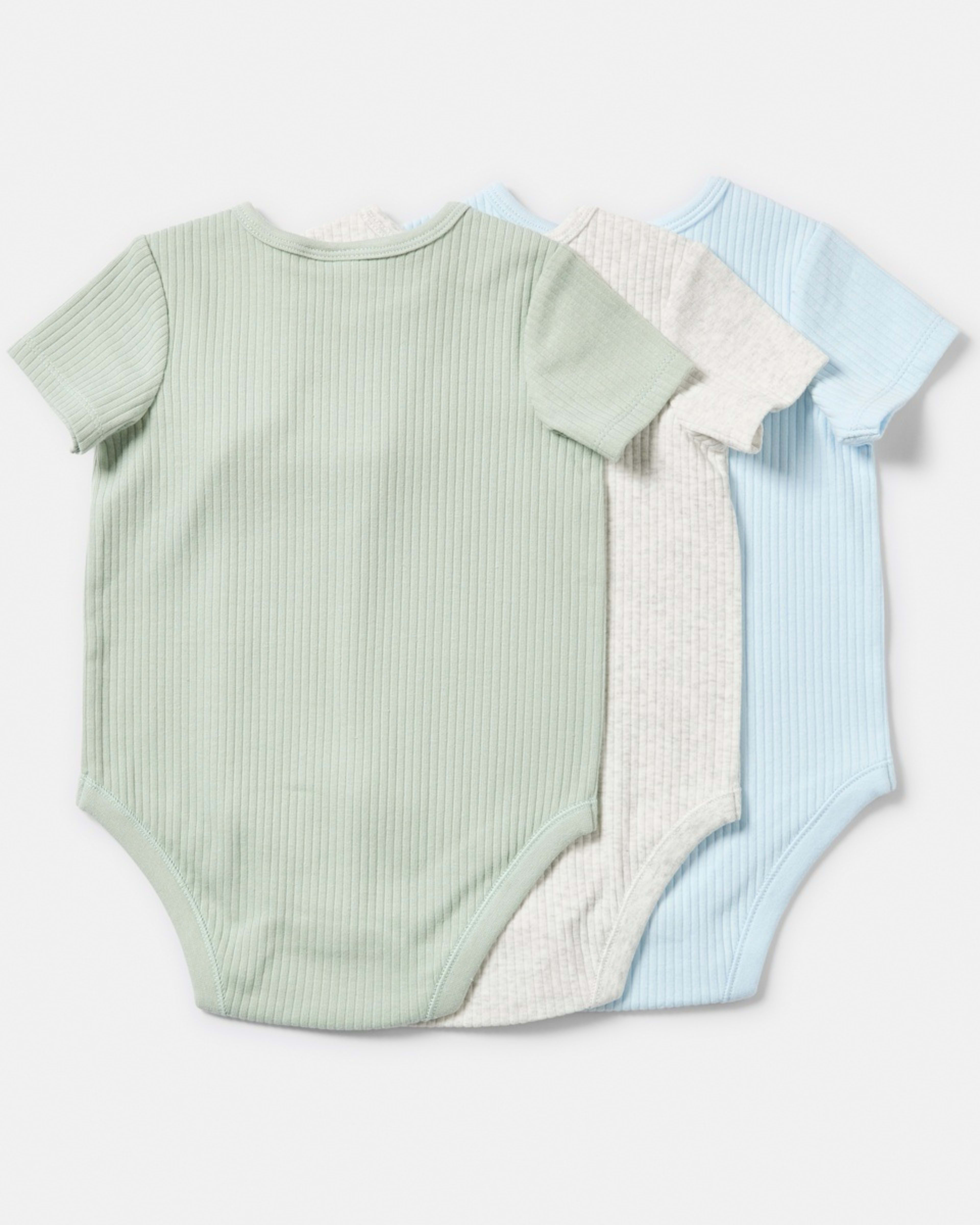 2 3 Pack Short Sleeve Rib Bodysuits ICE BLUE 3PK, 2 of 8