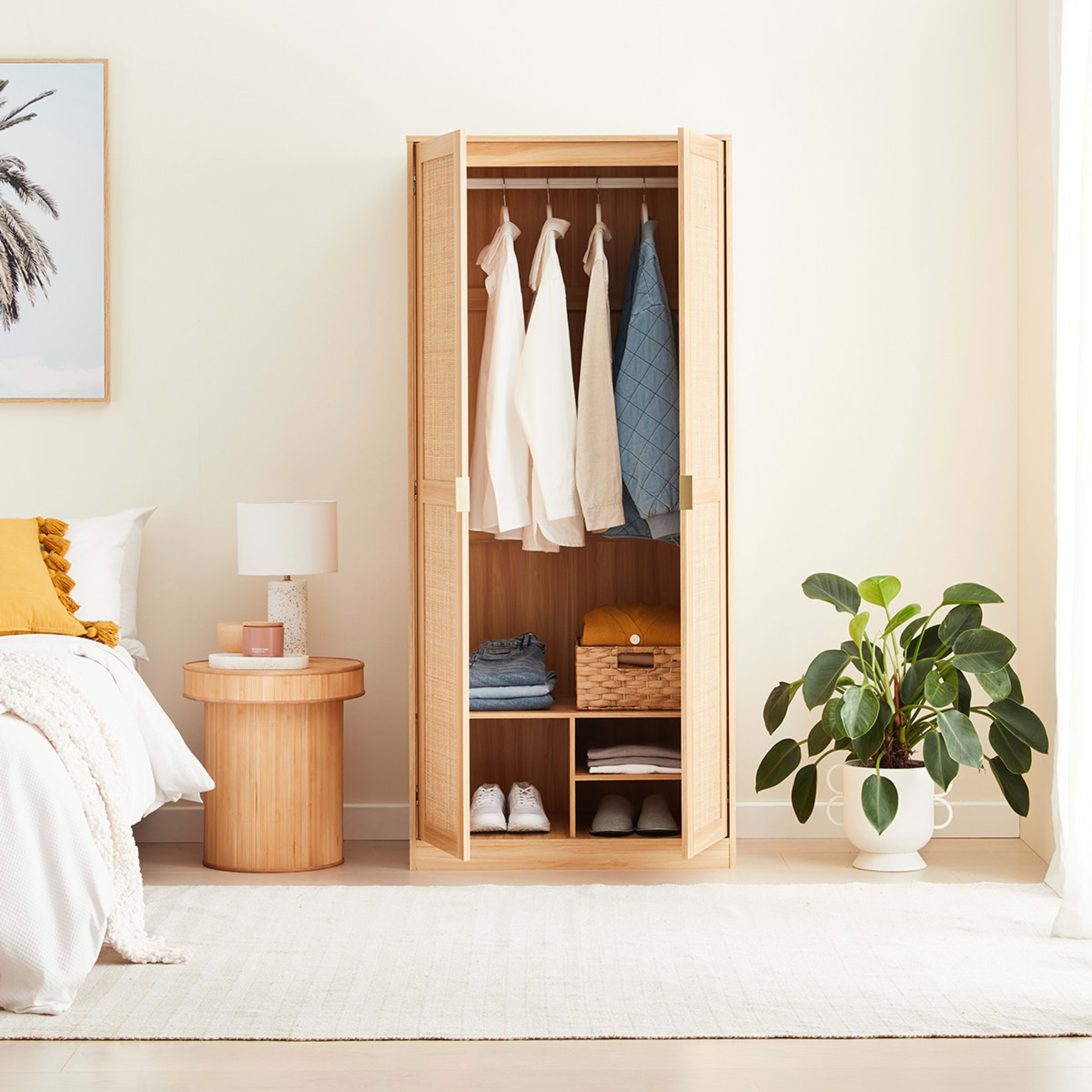 Rattan Wardrobe Double Hanging Storage with Shelf Kmart