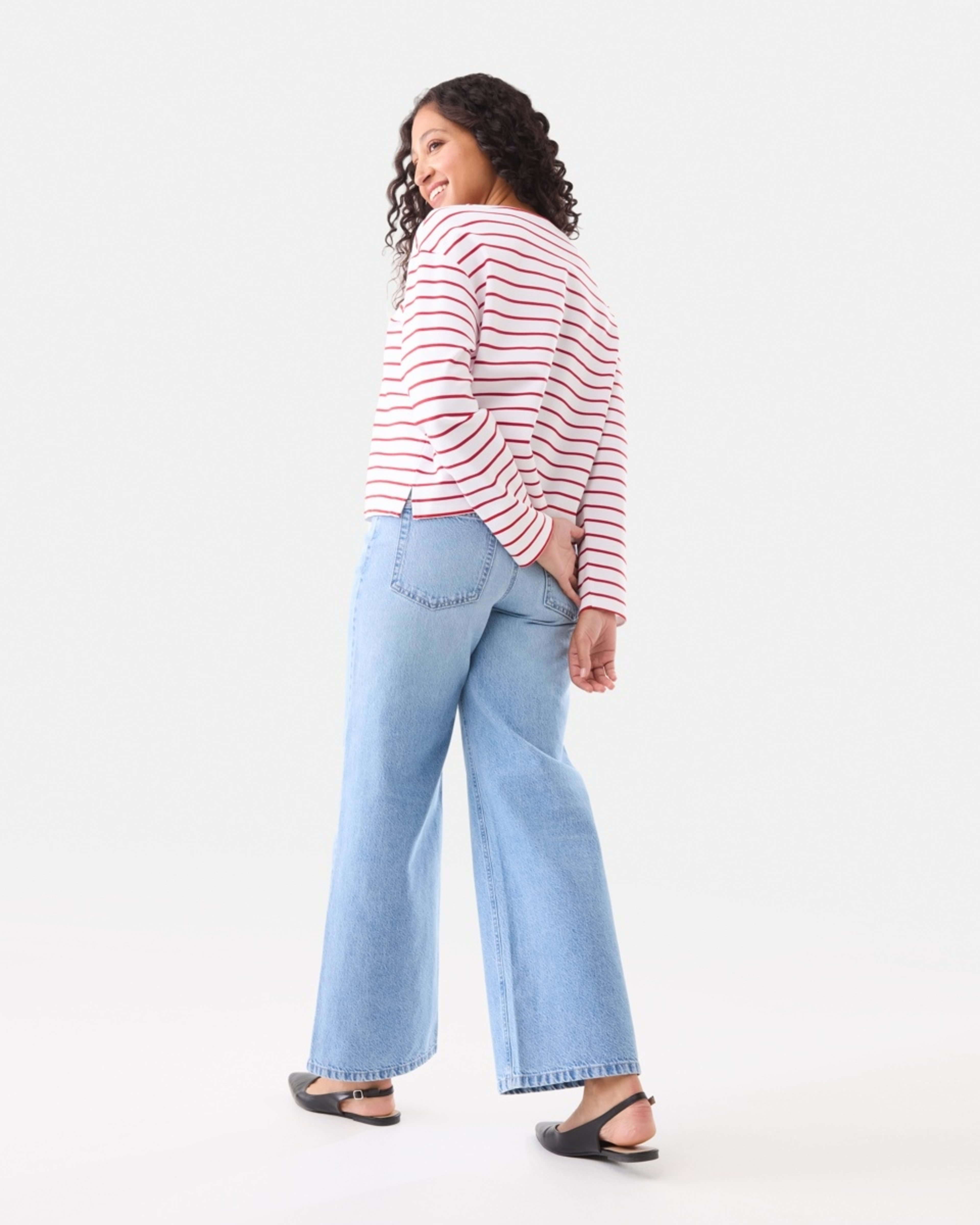 3 Wide Tie Waist Jeans Light Wash, 3 of 7