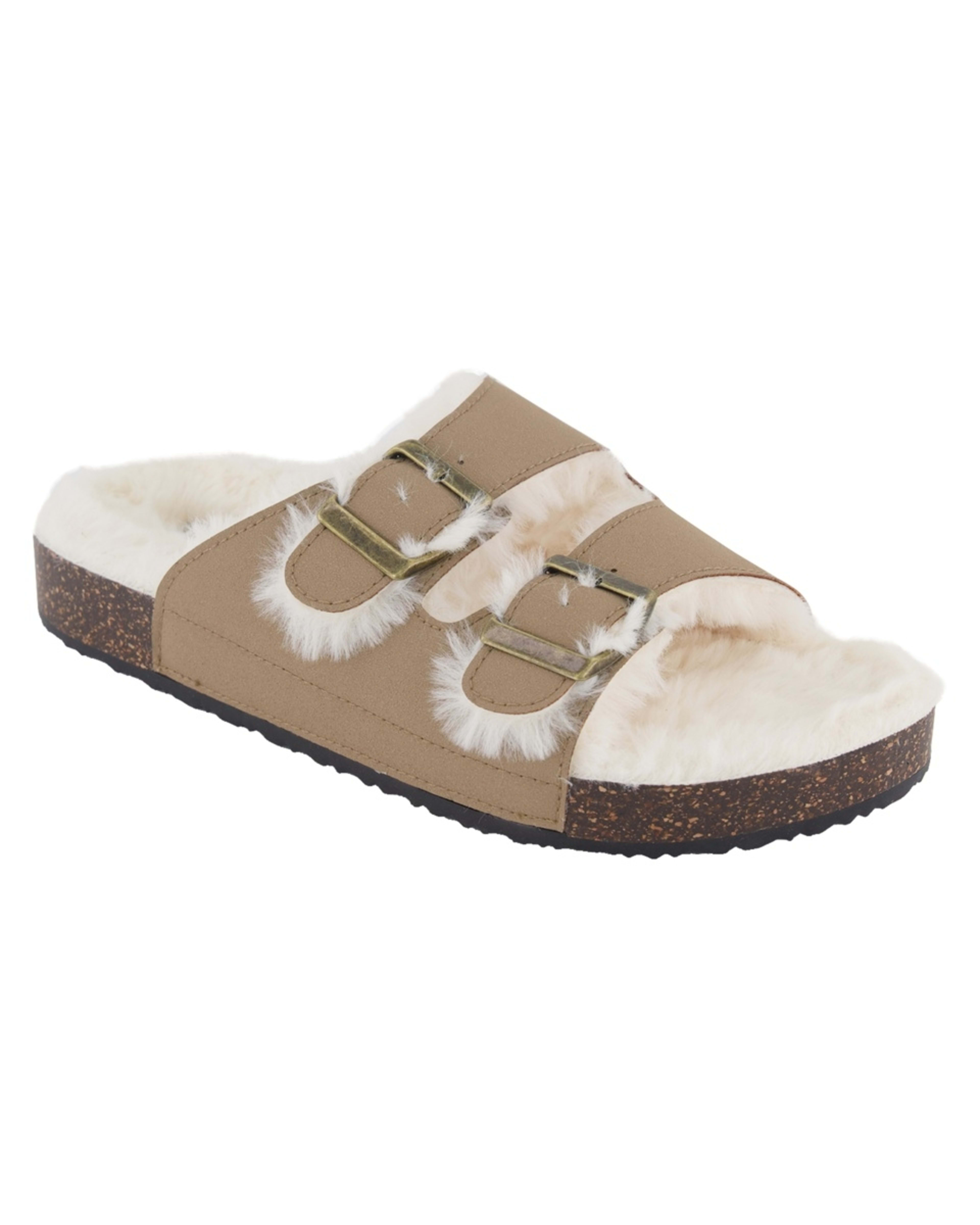 1 Lined Two Band Footbed Slides Chestnut