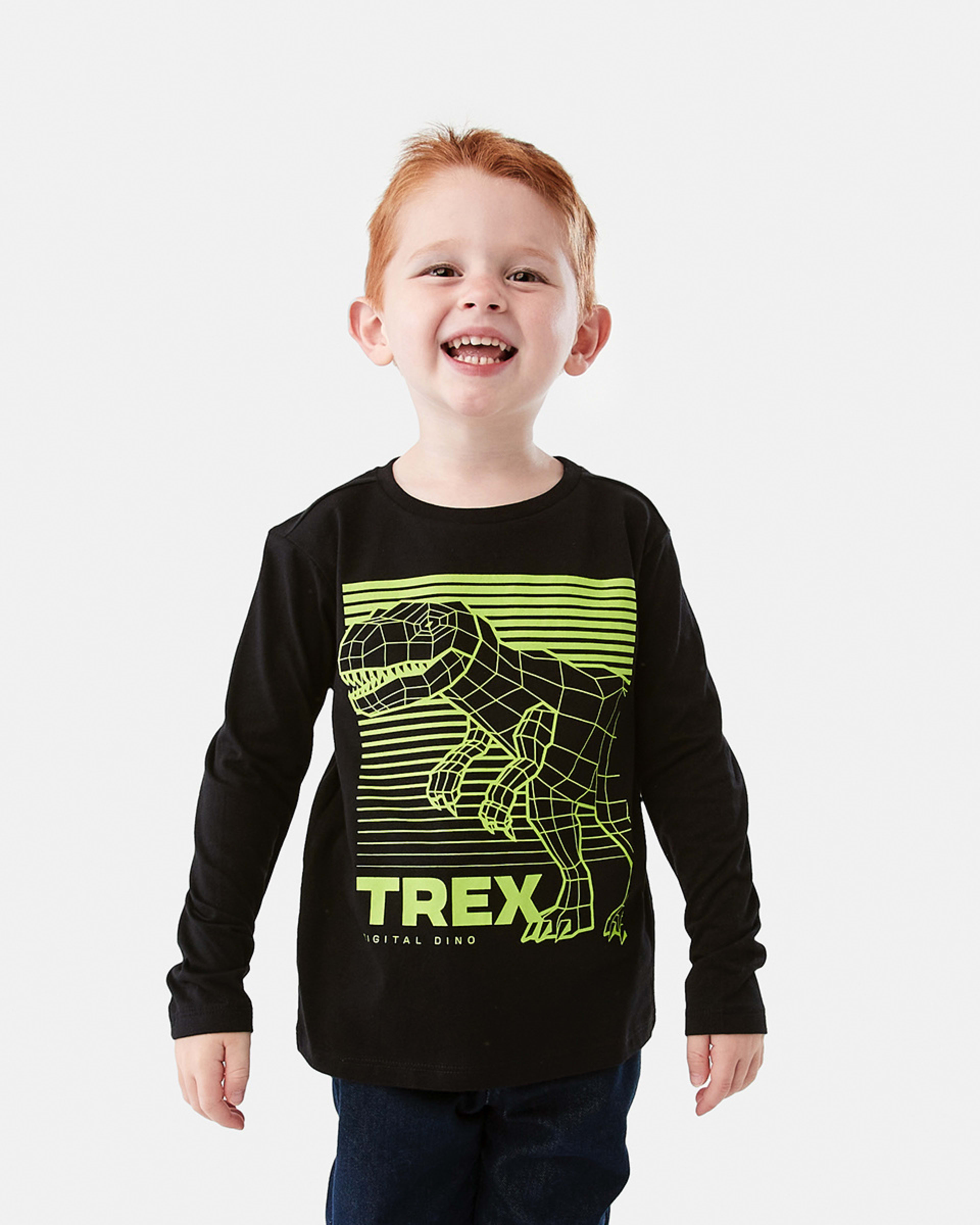 1 Long Sleeve Print T-shirt Black Dino, 1 of 8