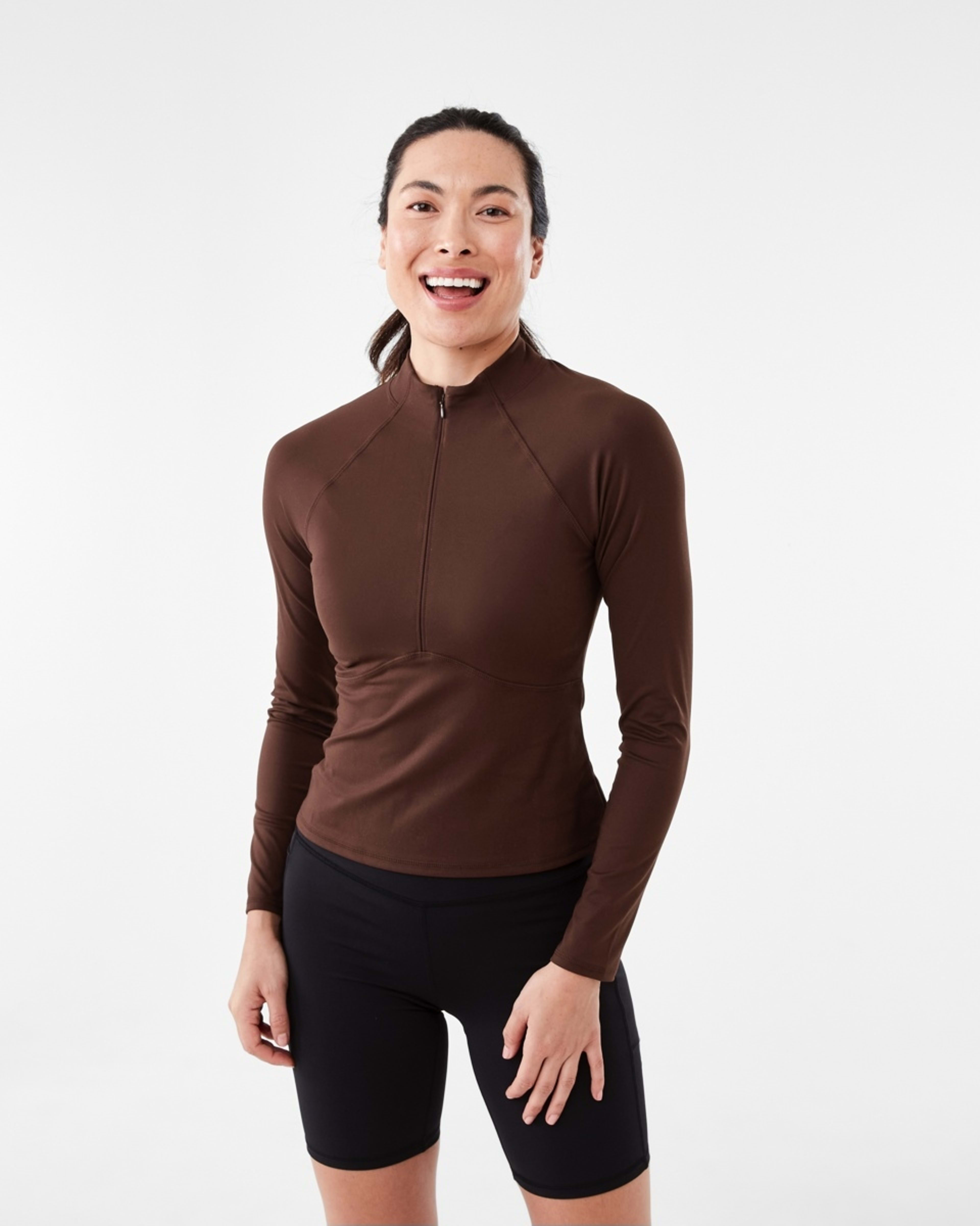 1 Active Womens Long Sleeve 1/4 Zip Ultrasoft Top Chocdream, 1 of 5