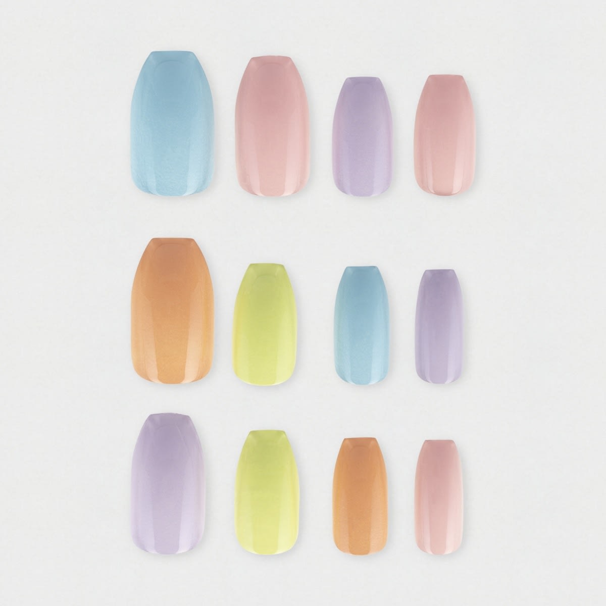 OXX Cosmetics 24 Pack False Nails with Adhesive Coffin Shape, Pastel