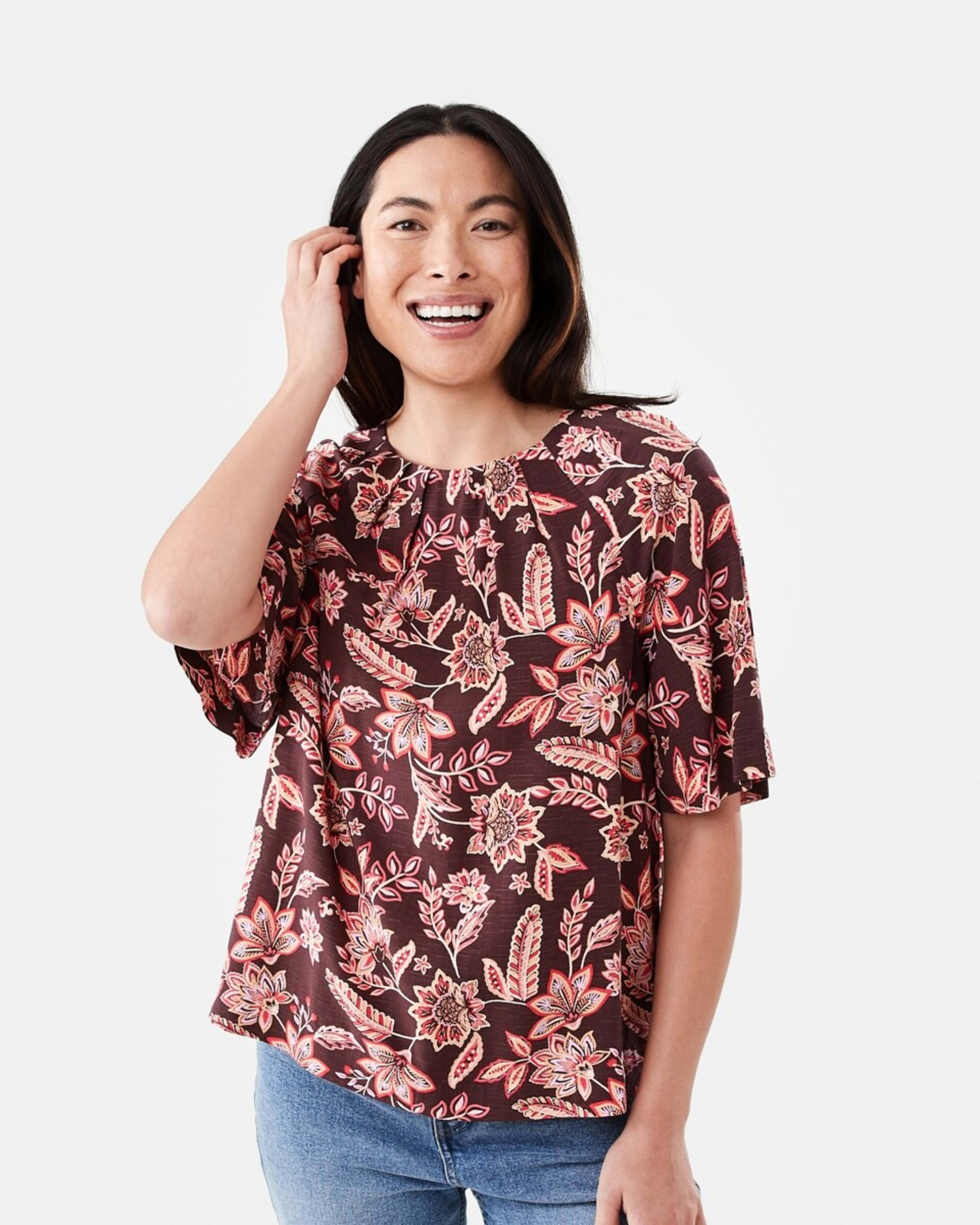 1 Short Sleeve Tuck Top CHINTZ WARM MULBERRY
