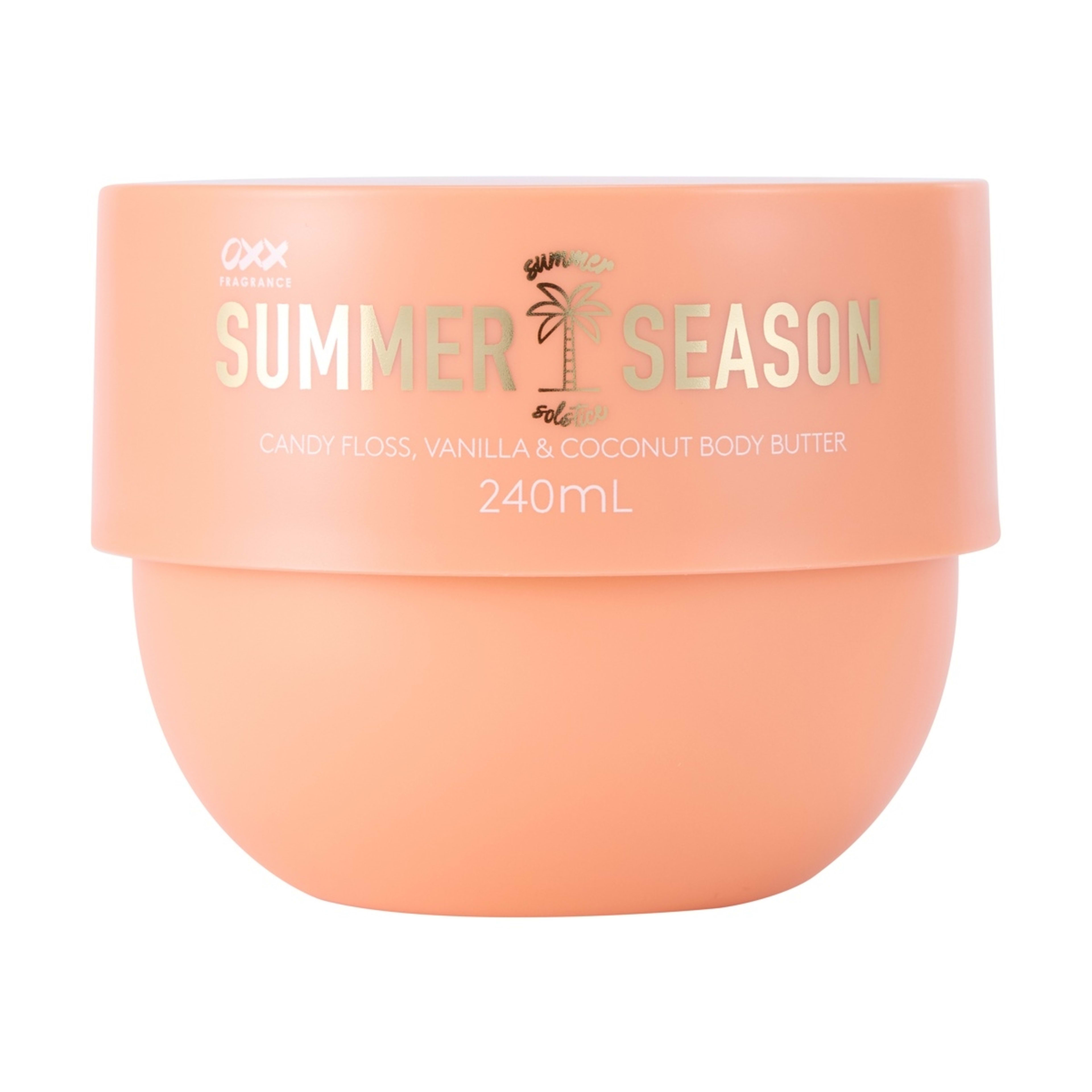 1 OXX Fragrance Summer Season Summer Solstice Body Butter 240ml - Candy Floss, Vanilla and Coconut