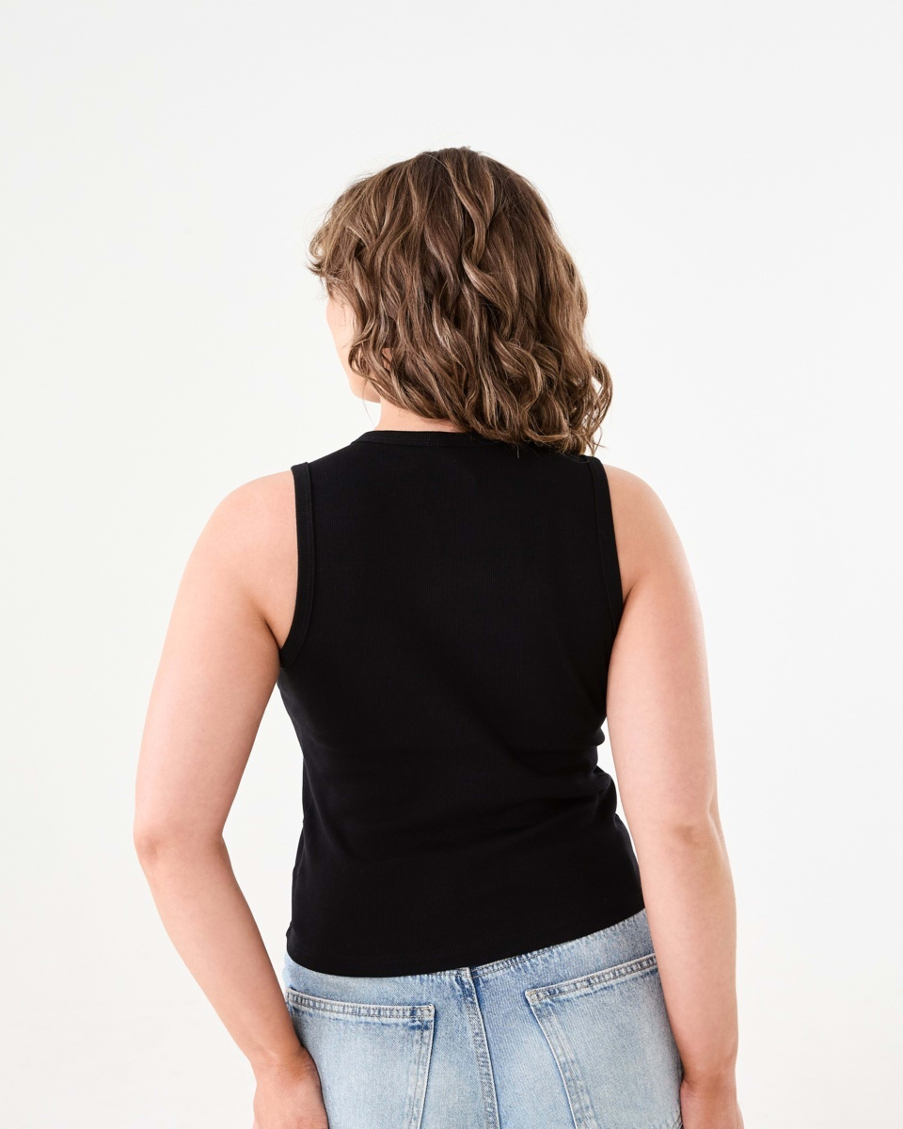 3 Sleeveless Rib Button Tank BLACK, 3 of 5