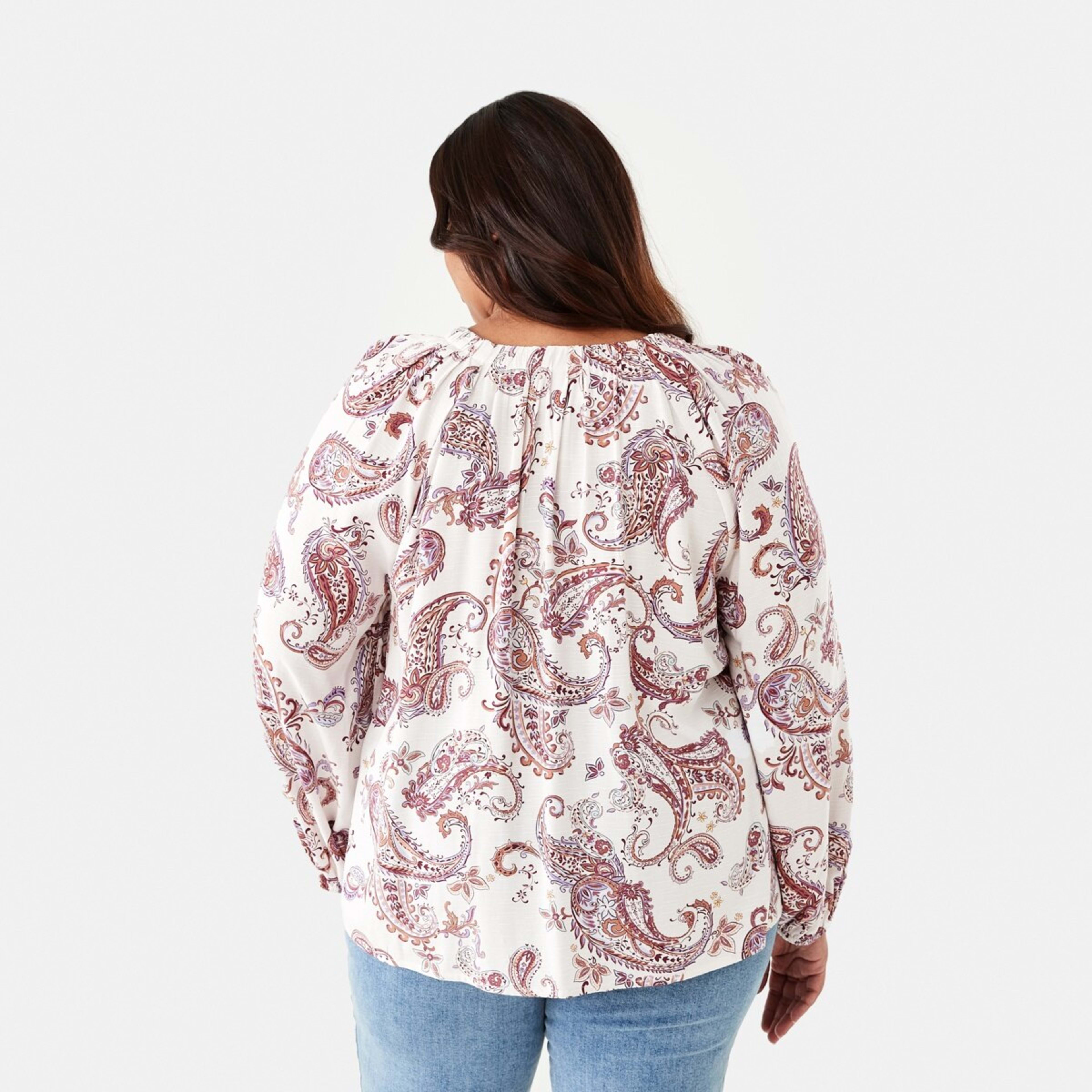 3 Curve Long Sleeve Gathered Blouse Paisley Vintage Burgundy, 3 of 6