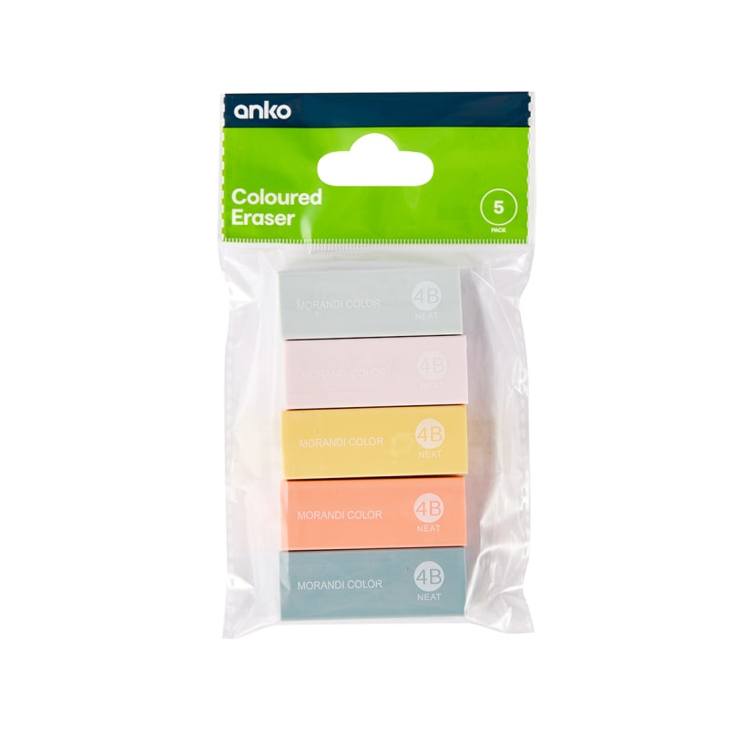 5 Pack Coloured Erasers Kmart