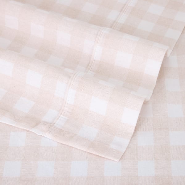Gingham Flannelette Cotton Sheet Set - Single Bed, Pink
