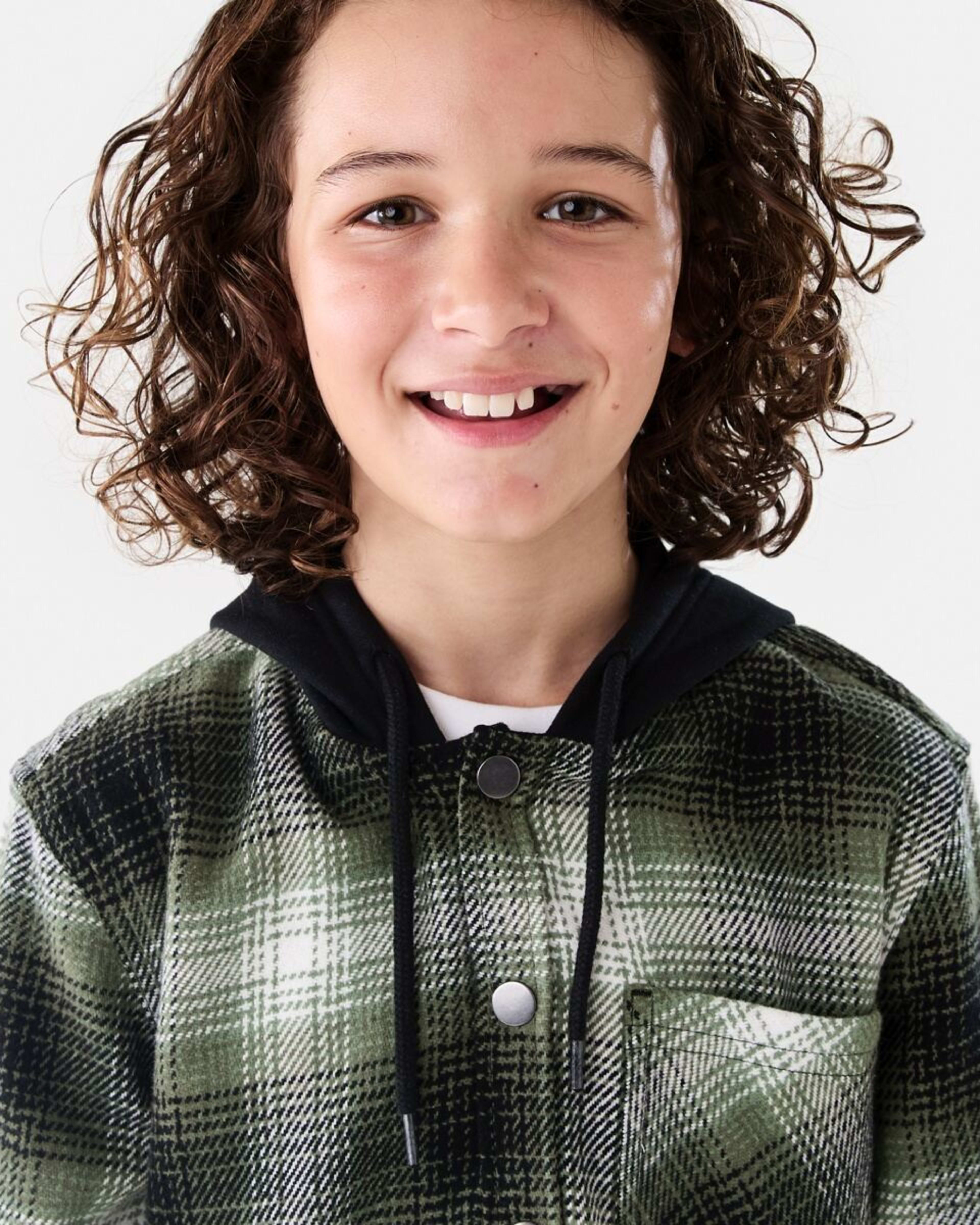 4 Long Sleeve Hooded Flannel Shirt Grn Check, 4 of 8