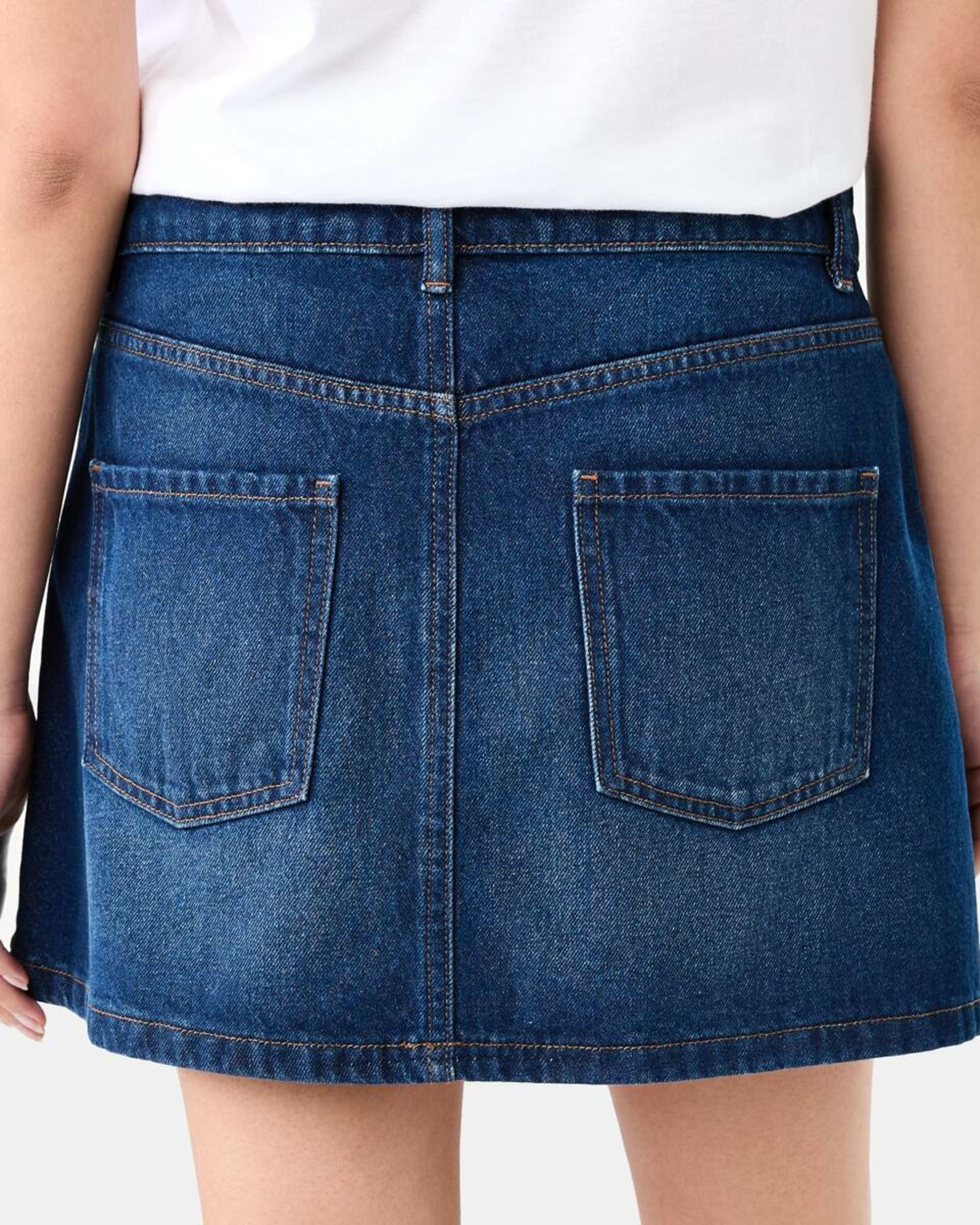 4 Denim A-line Mini Skirt MID WASH, 4 of 10