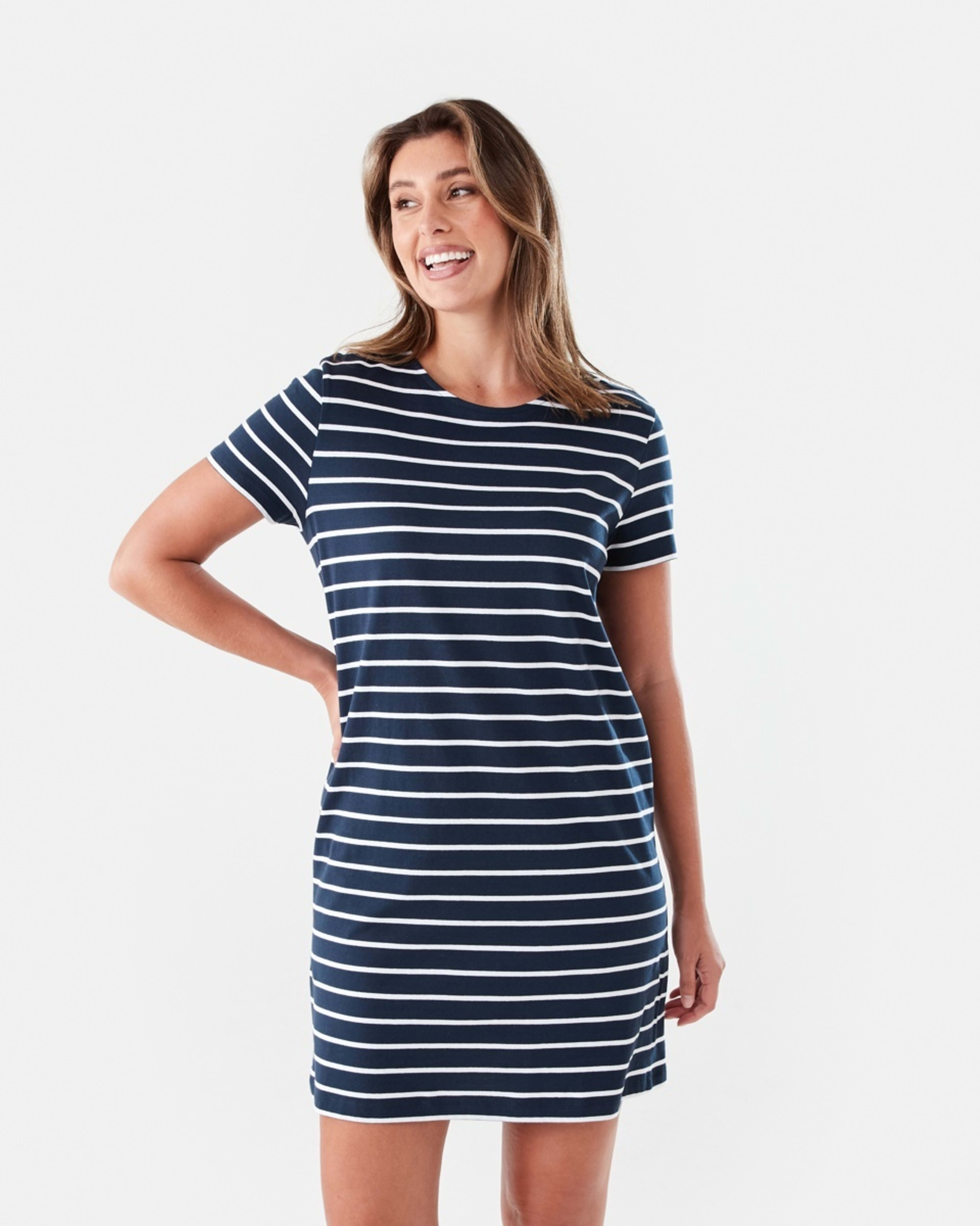 1 Short Sleeve Relaxed T-shirt Mini Dress STRIPE NAVY BLAZER