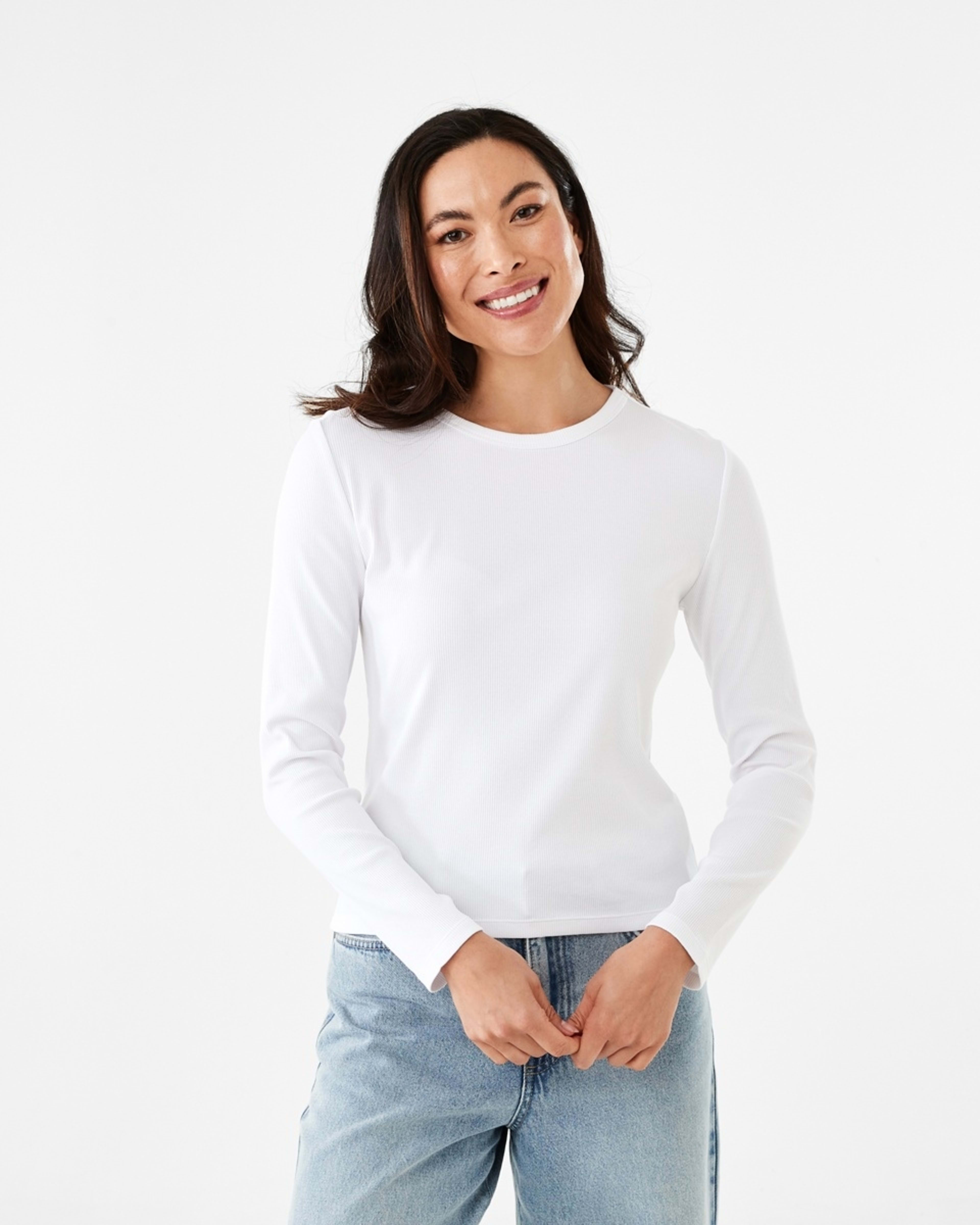 2 Long Sleeve Rib Crew T-shirt White, 2 of 6