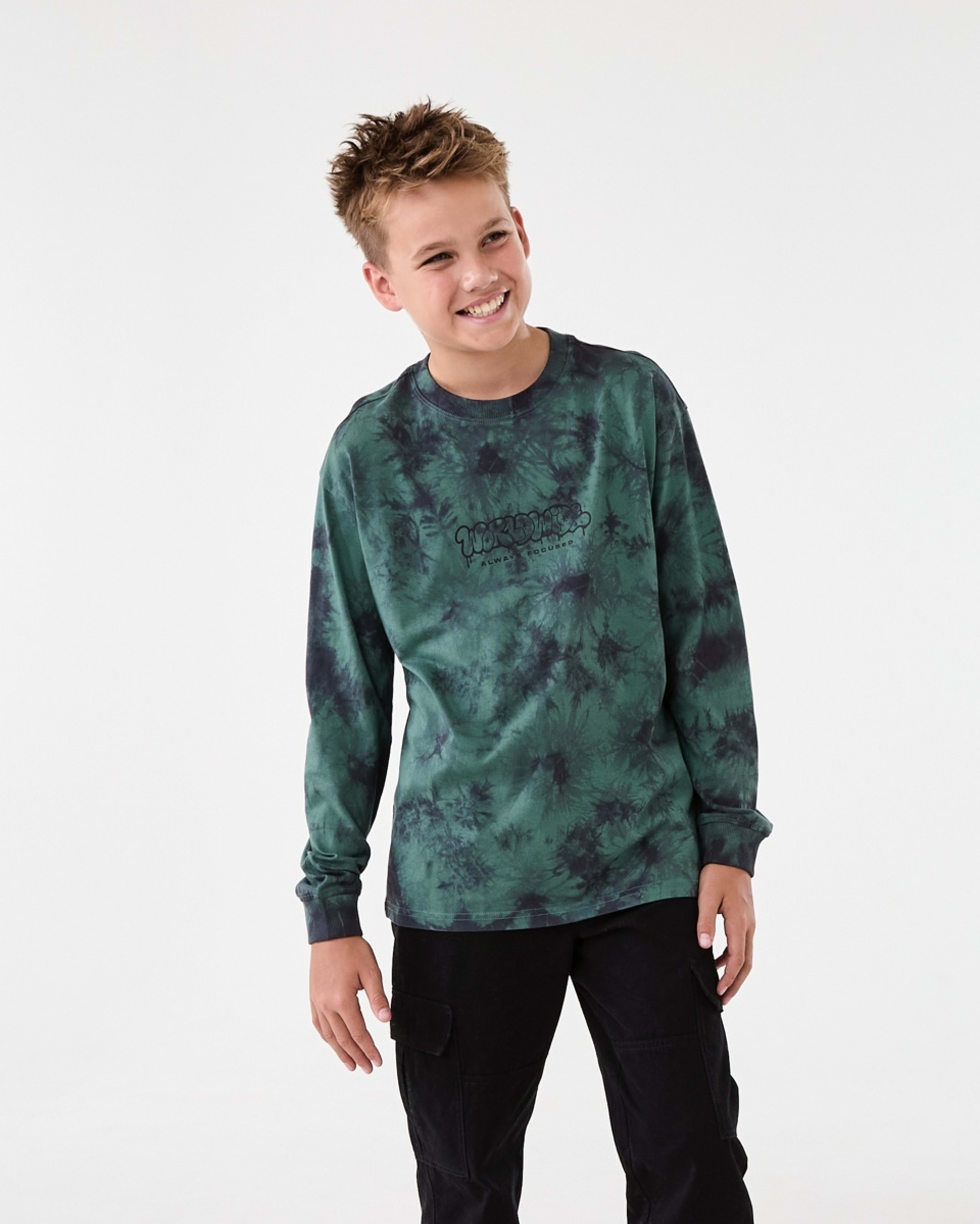 1 Long Sleeve Cuff Skate Print T-shirt Grn Tiedye