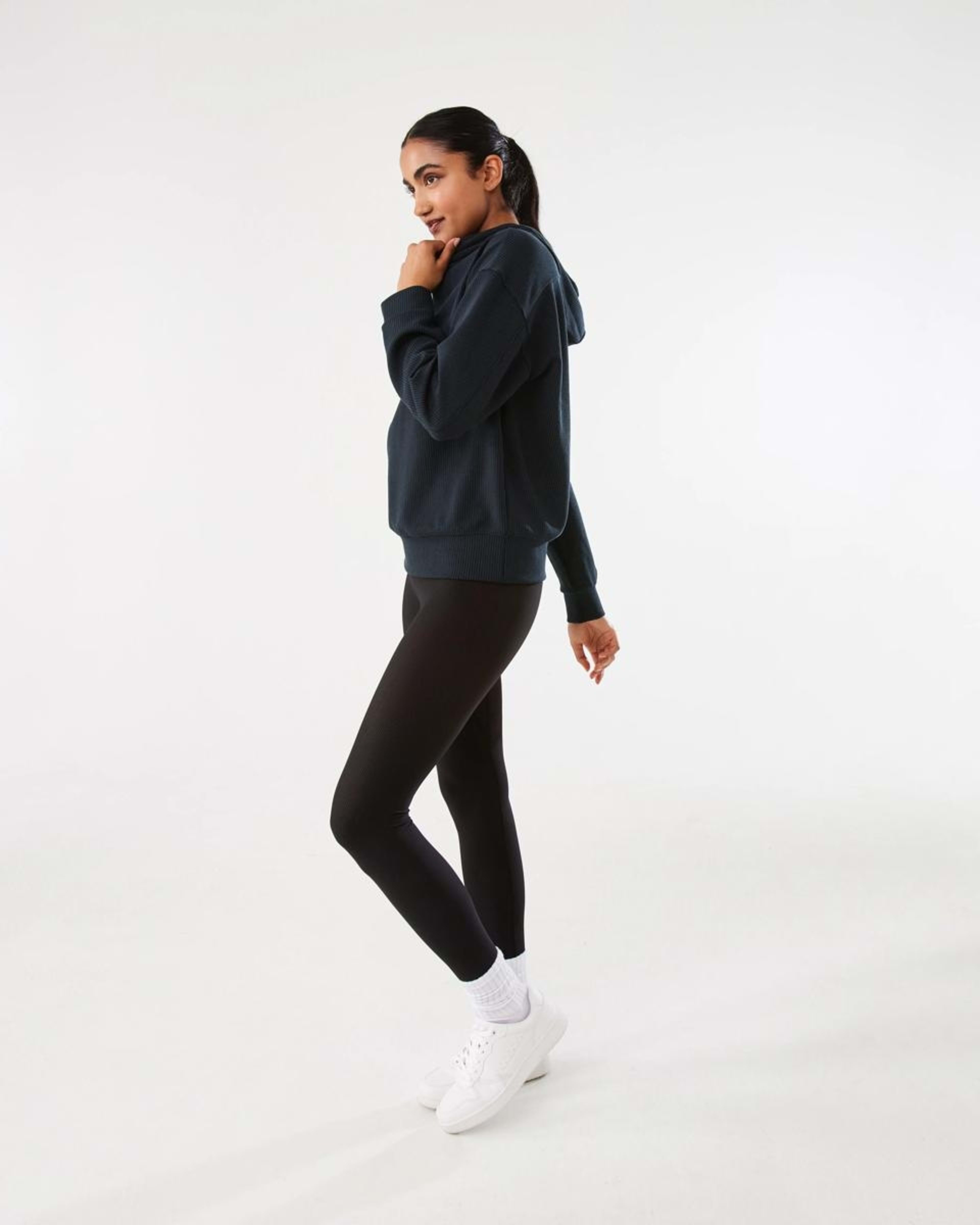 3 Active Womens Ribbed Scuba Hoodie WASHED BLACK, 3 of 10