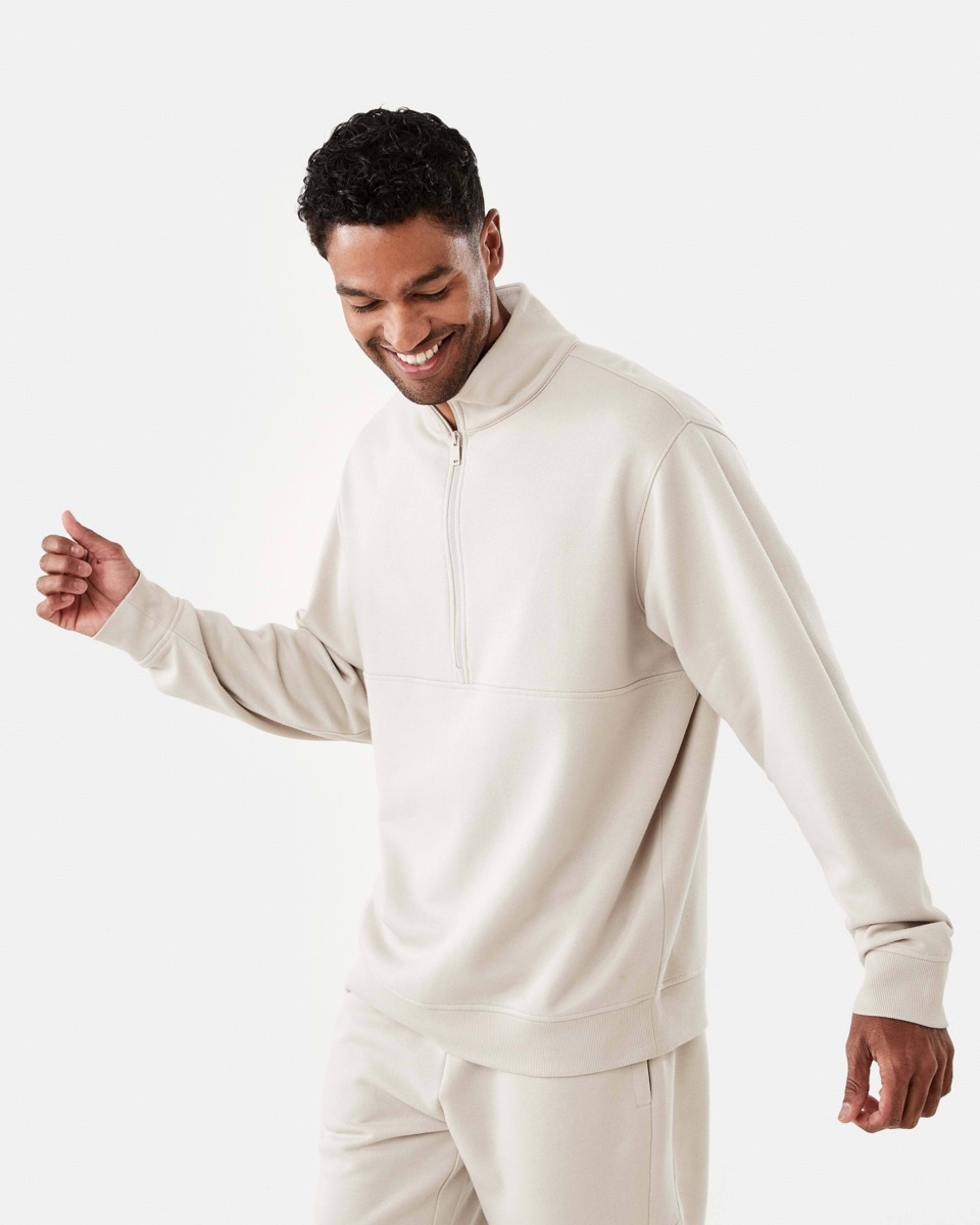 2 Active Mens Half Zip Pullover Sil Beige, 2 of 6