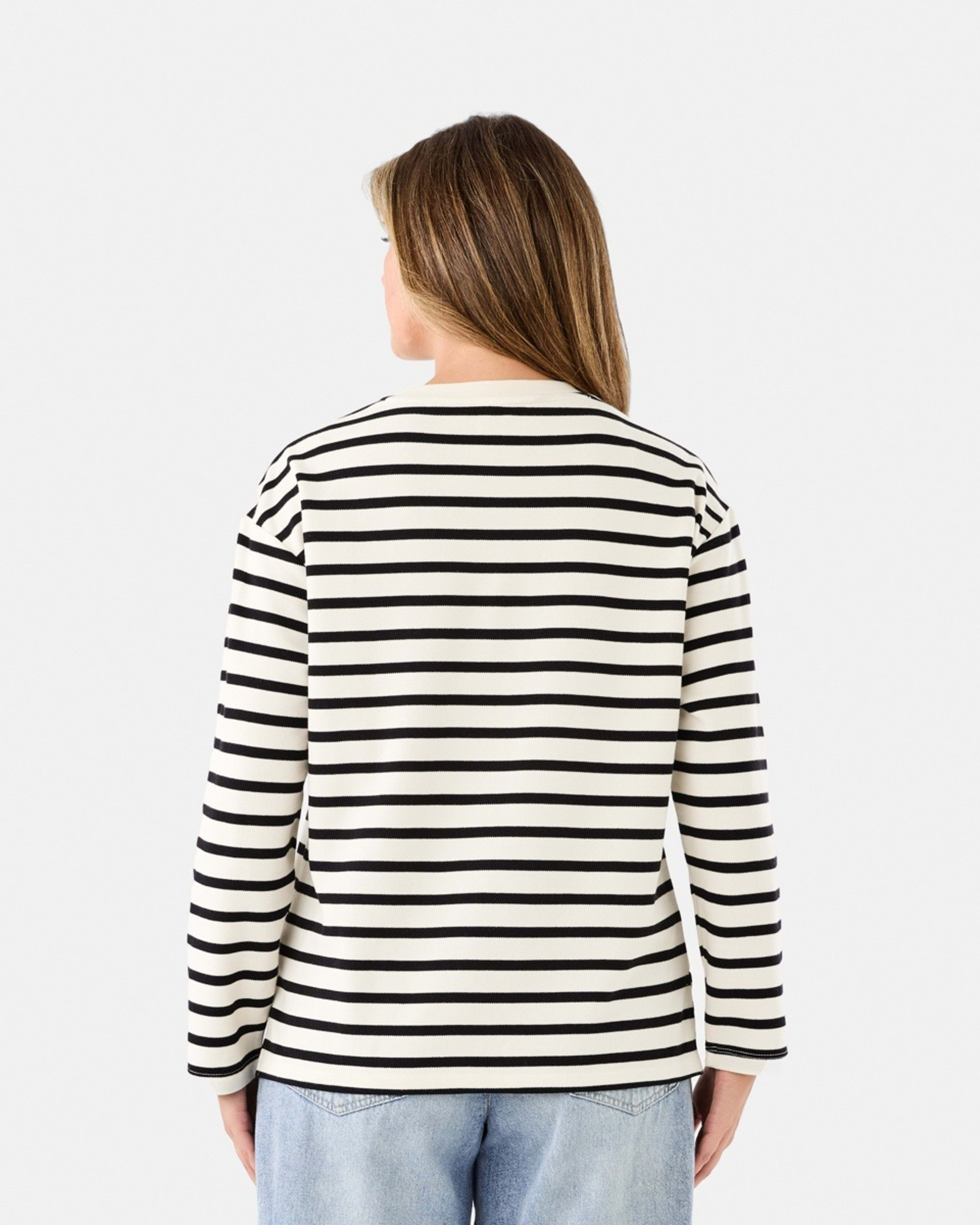 3 Long Sleeve Pique Top Beige Str, 3 of 6