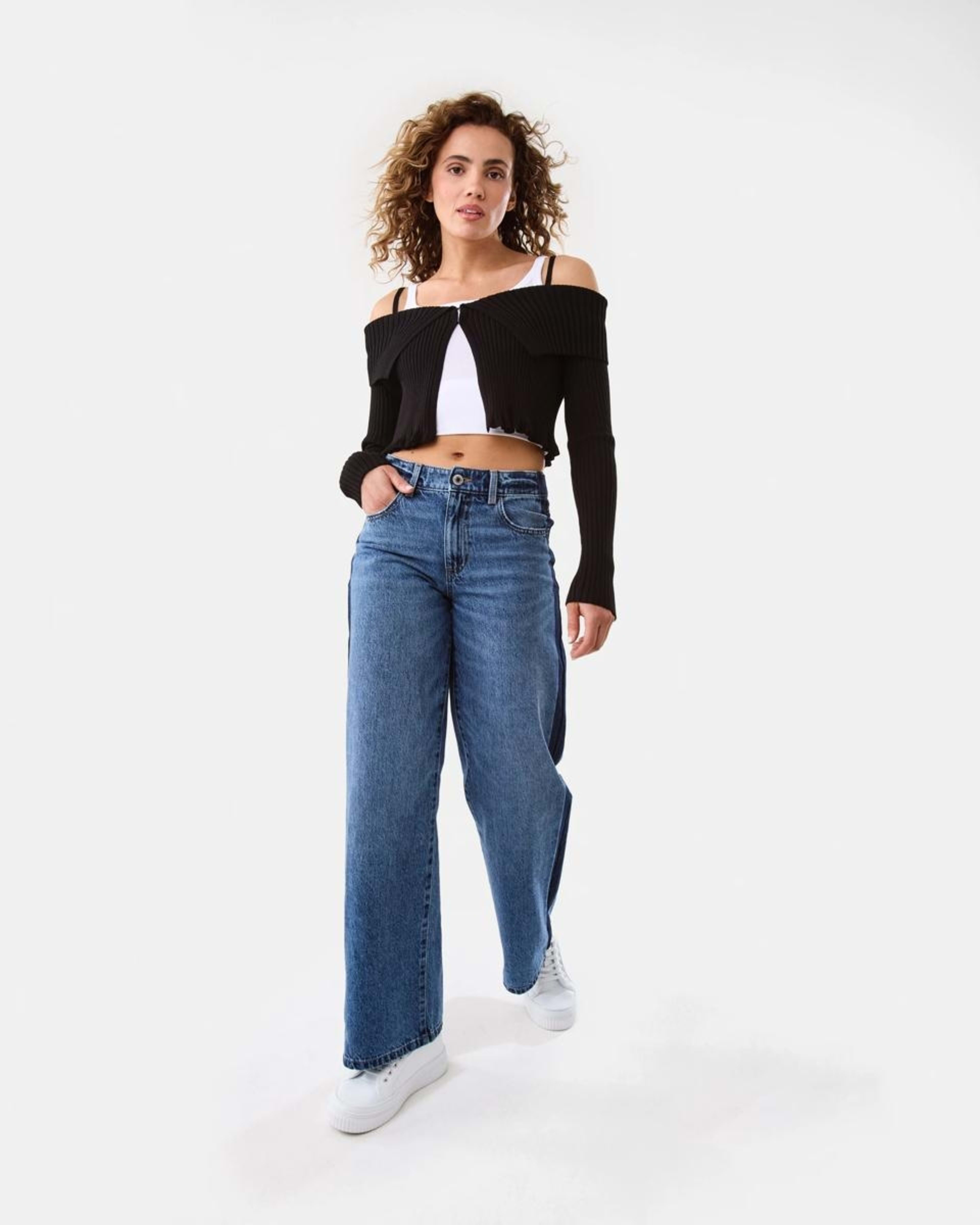 2 Long Sleeve Trim Rib Cardigan BLACK, 2 of 6