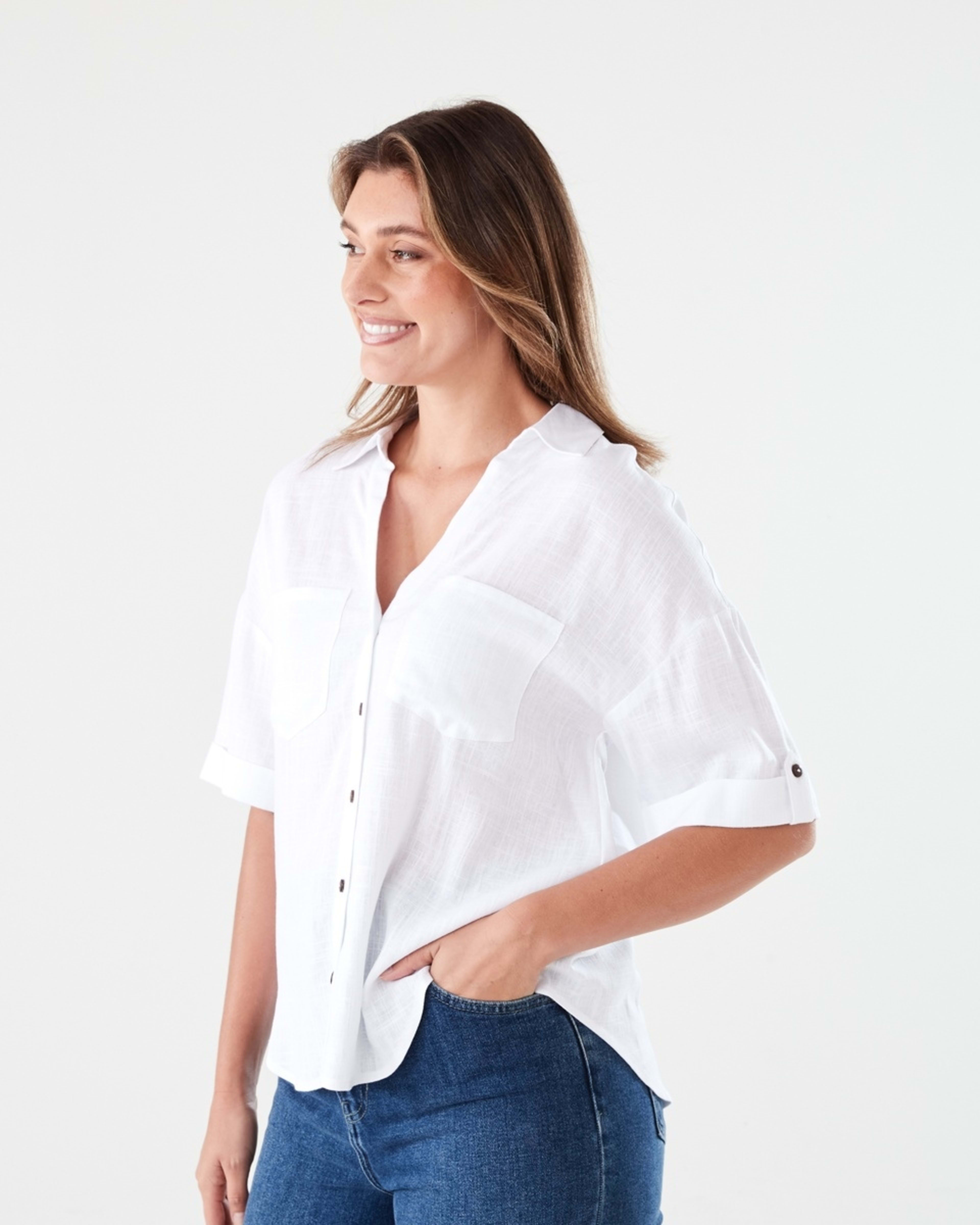 2 Short Sleeve Roll Sleeve Tab Shirt WHITE, 2 of 6