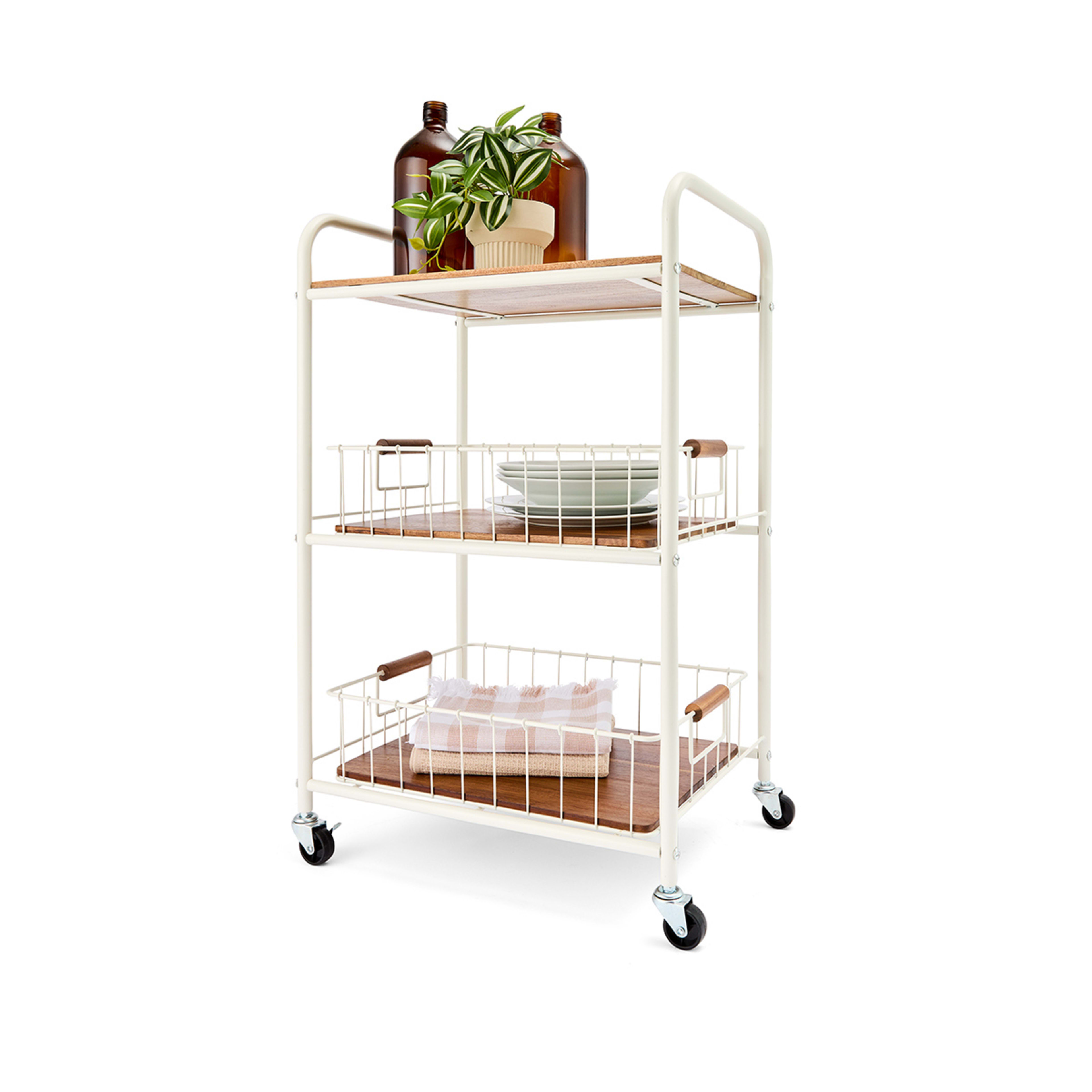 1 Off White and Acacia Trolley, 1 of 7