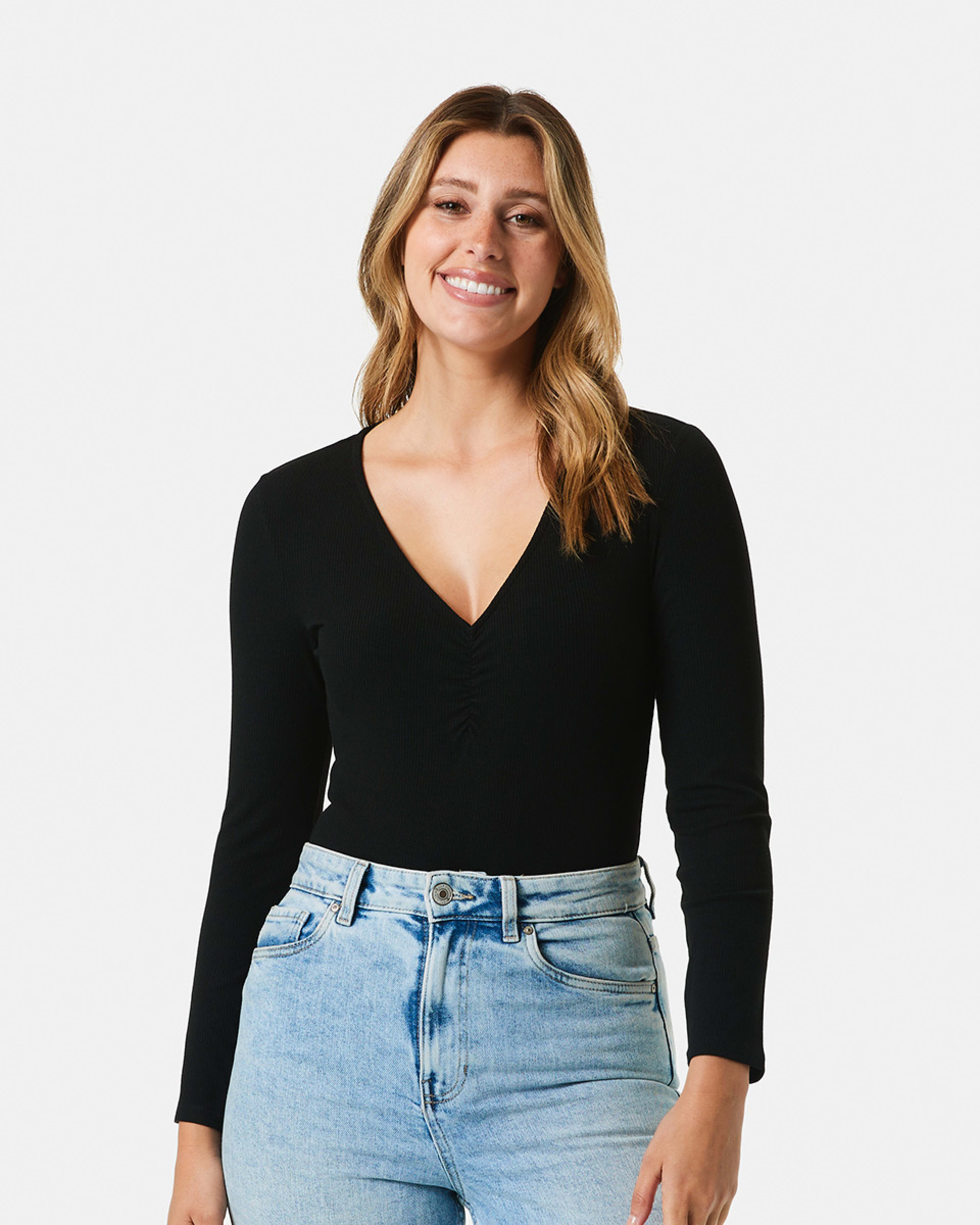 Long Sleeve Ruched Bodysuit Kmart