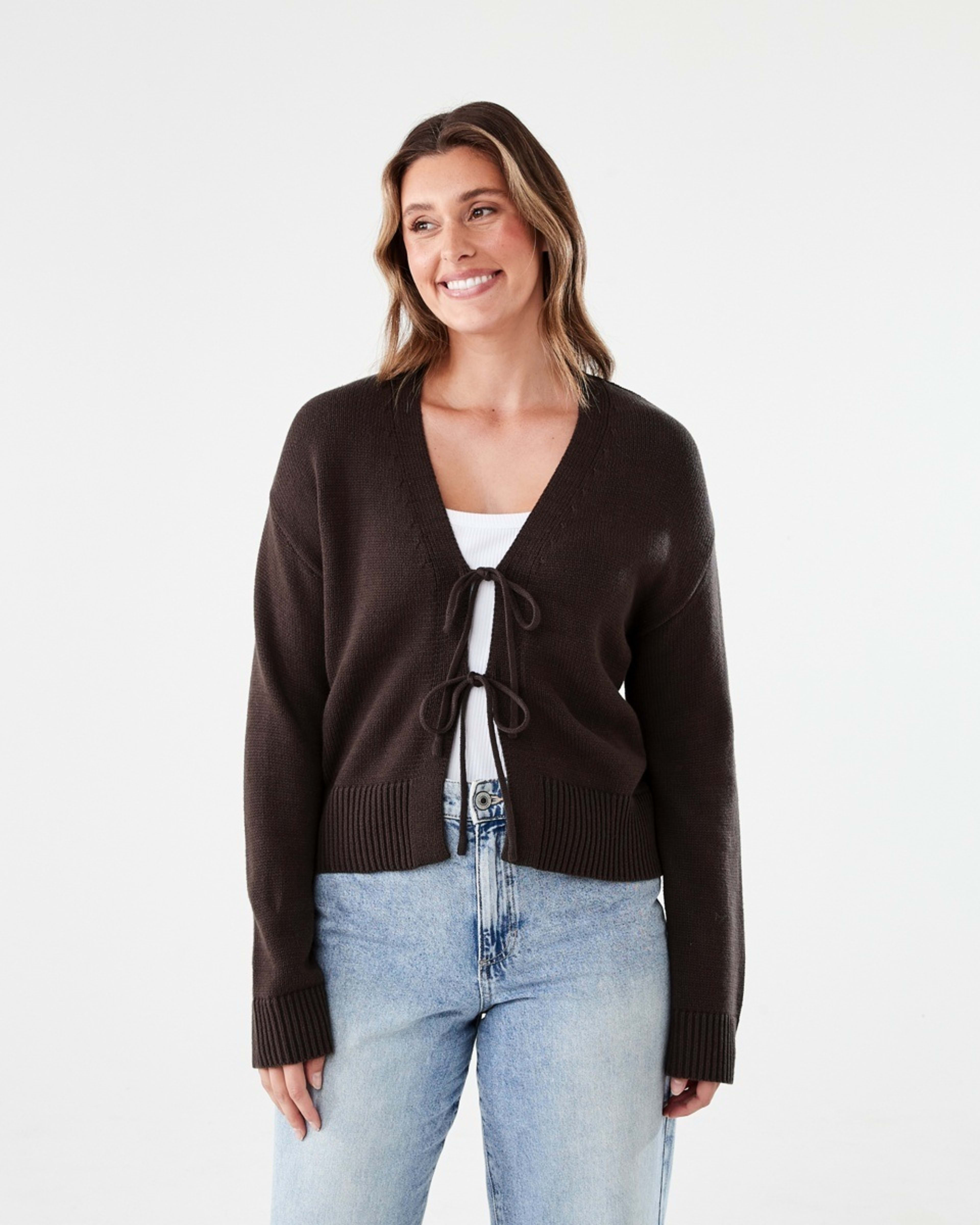 1 Tie Front Cardigan MELTED CHOCOLATE