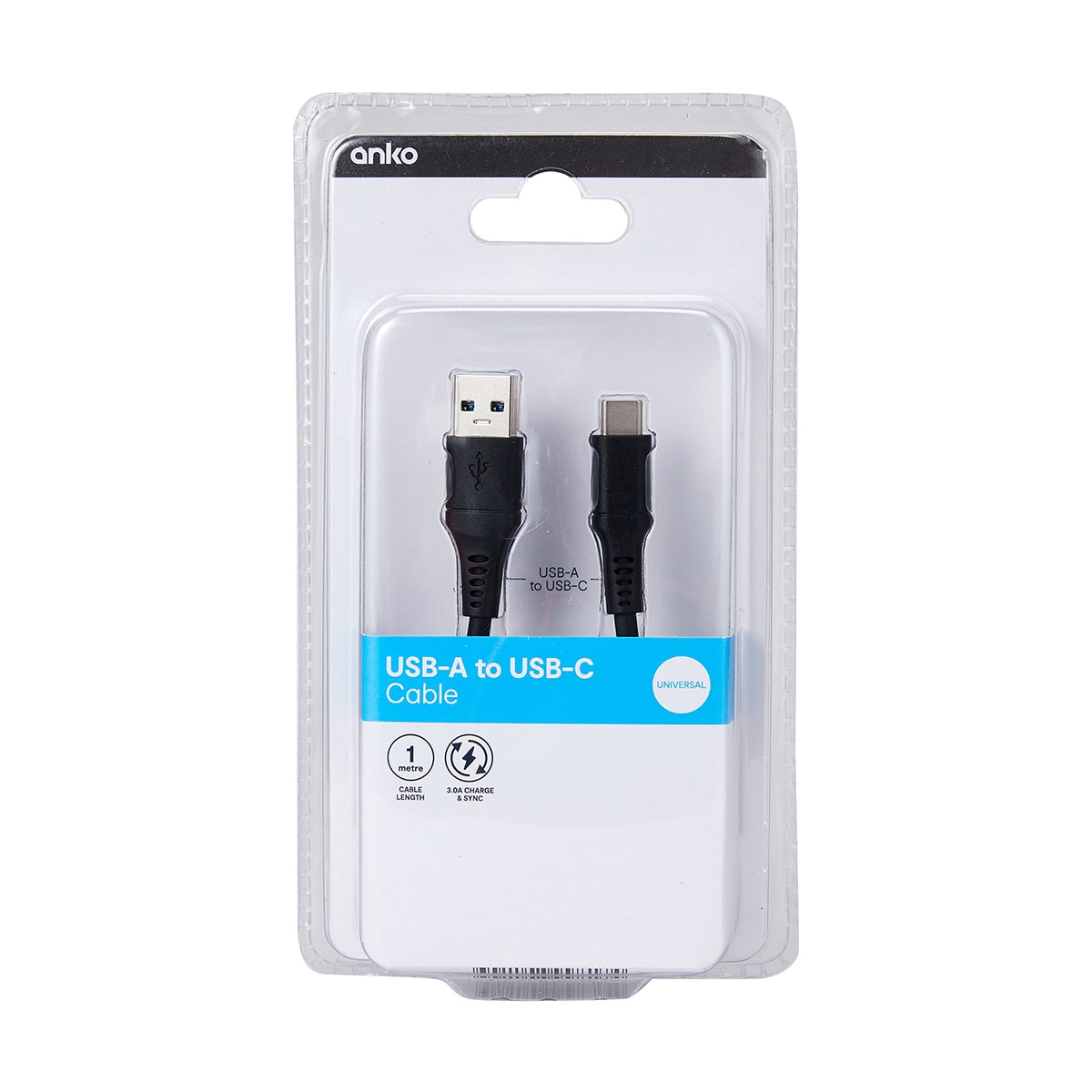 USBA to USBC Cable 1m, Black Kmart