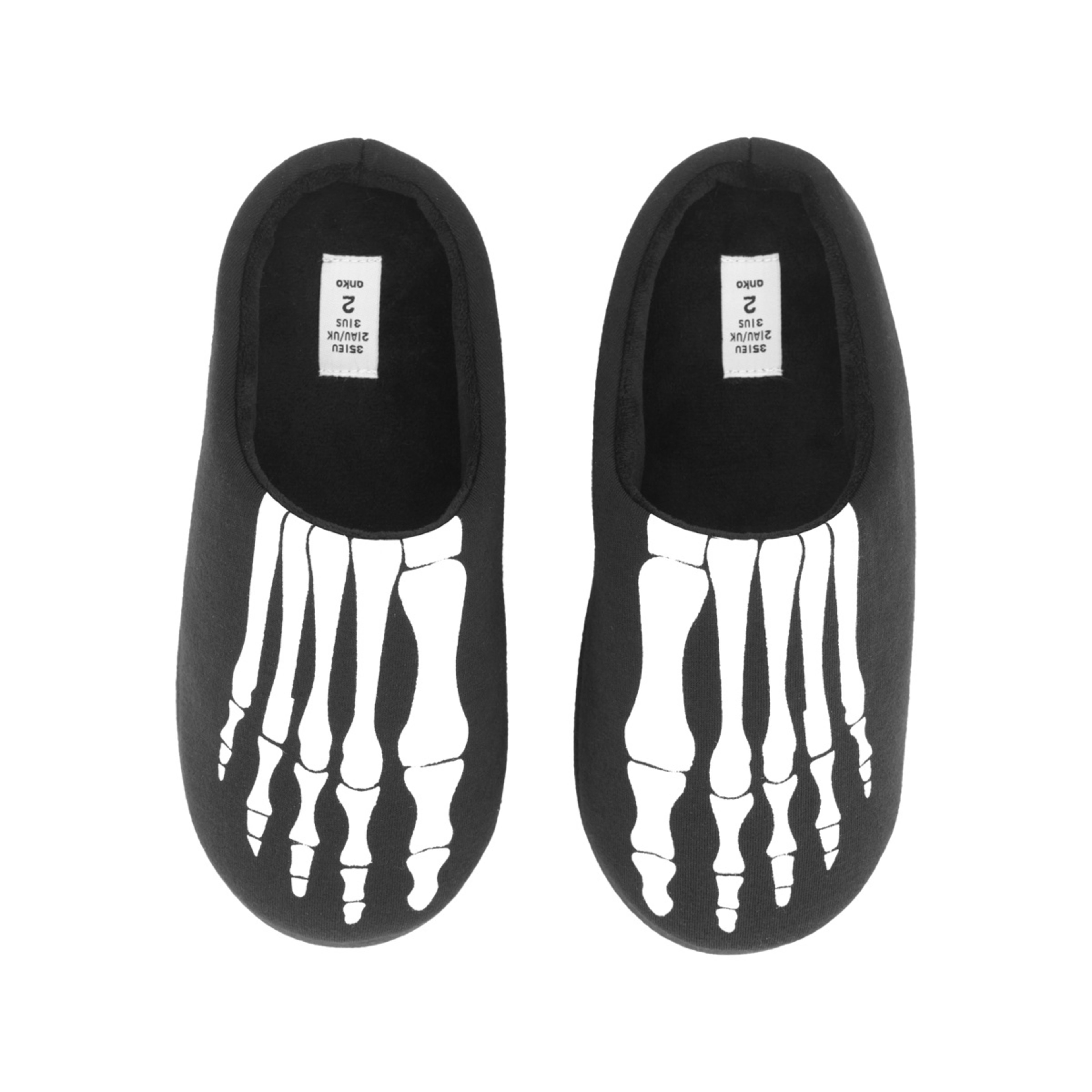 2 Senior Print Slippers Skeleton Foot Black, 2 of 3