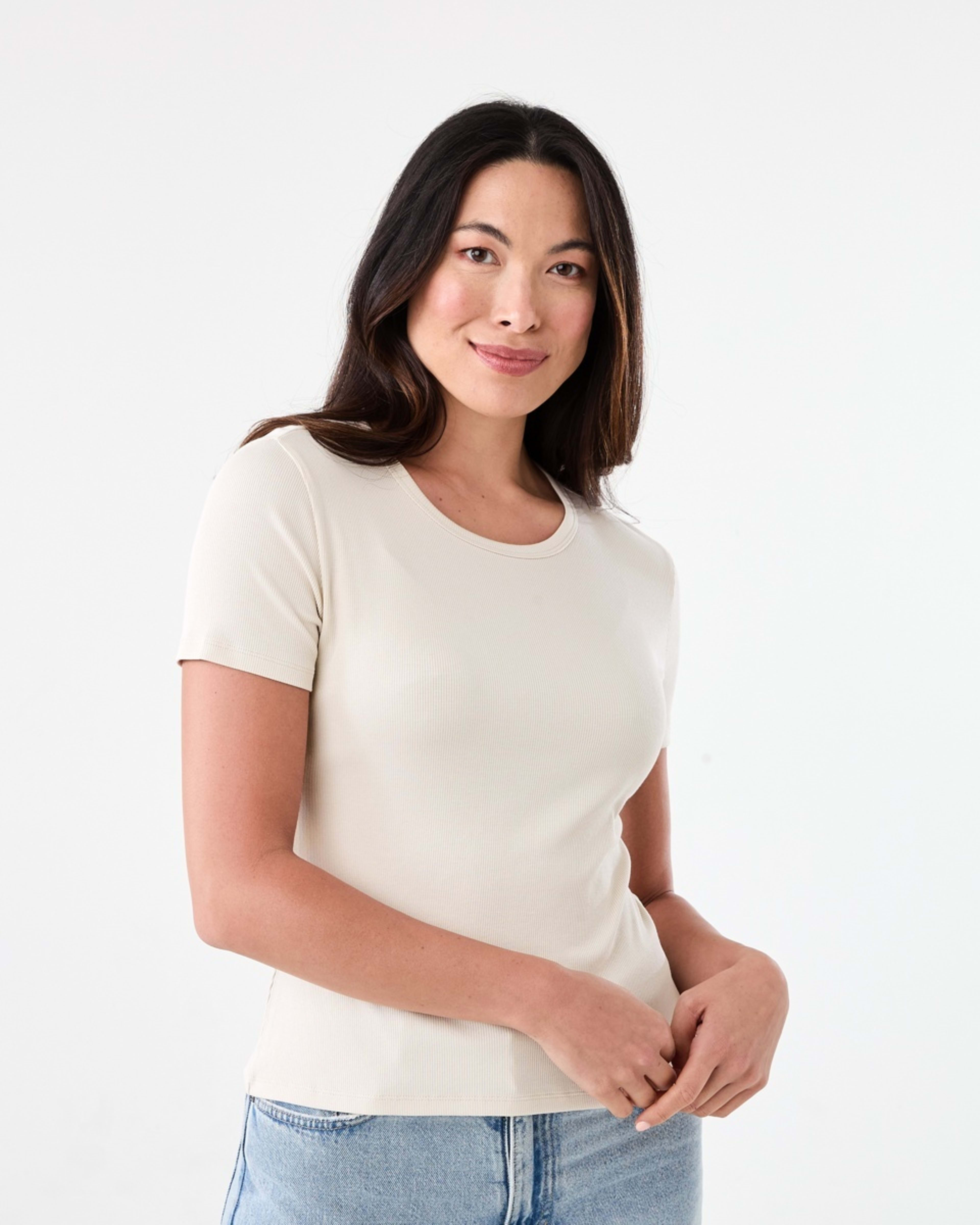 1 Short Sleeve Rib Crew Neck T-shirt NATURAL BEIGE