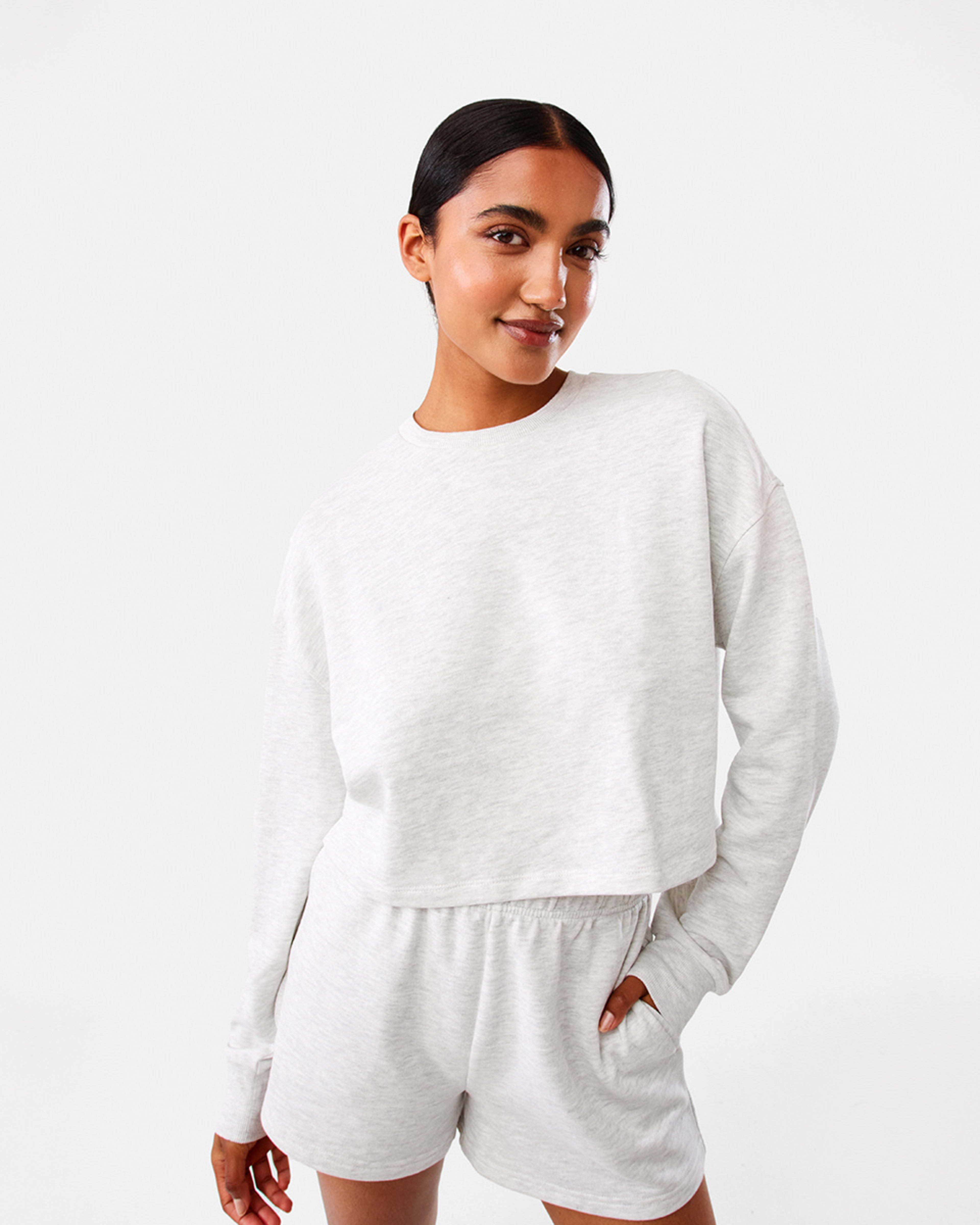 1 Active Womens Cropped Crew Neck Relaxed Sweatshirt White Marl, 1 of 10