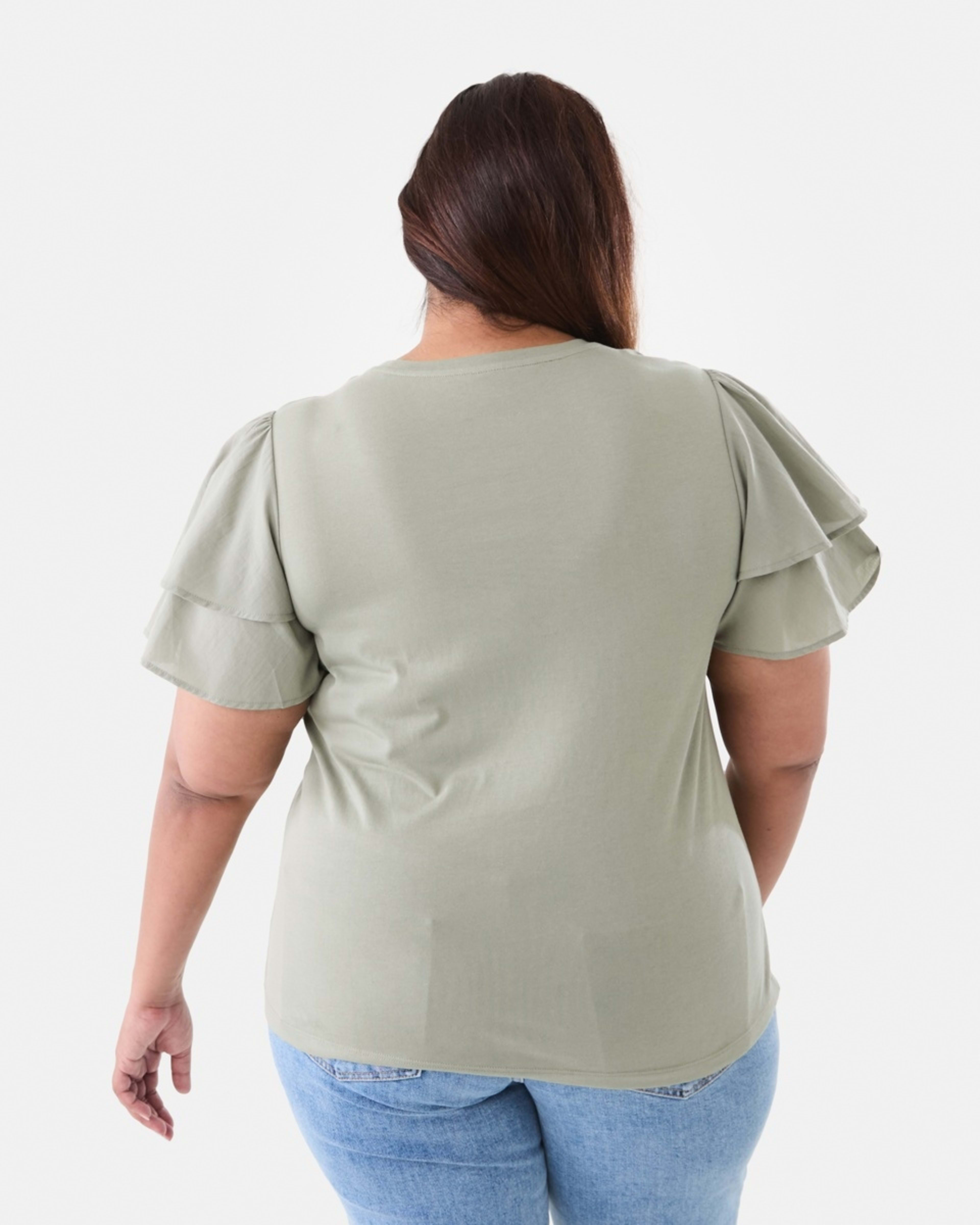 3 Curve Short Woven Sleeve Knit Top Soft Khaki, 3 of 6