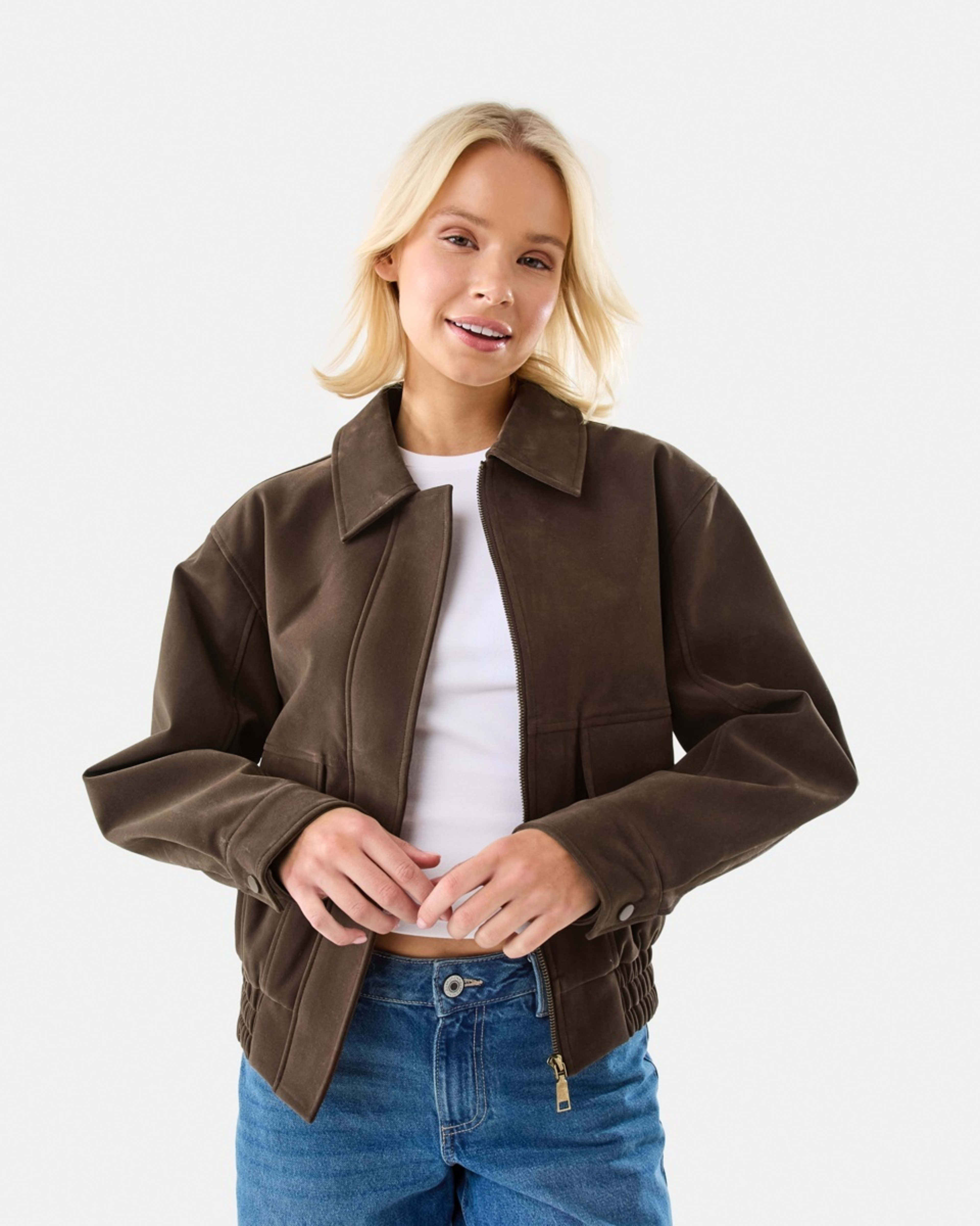 1 Suedette Oversized Bomber Jacket Melt Brown