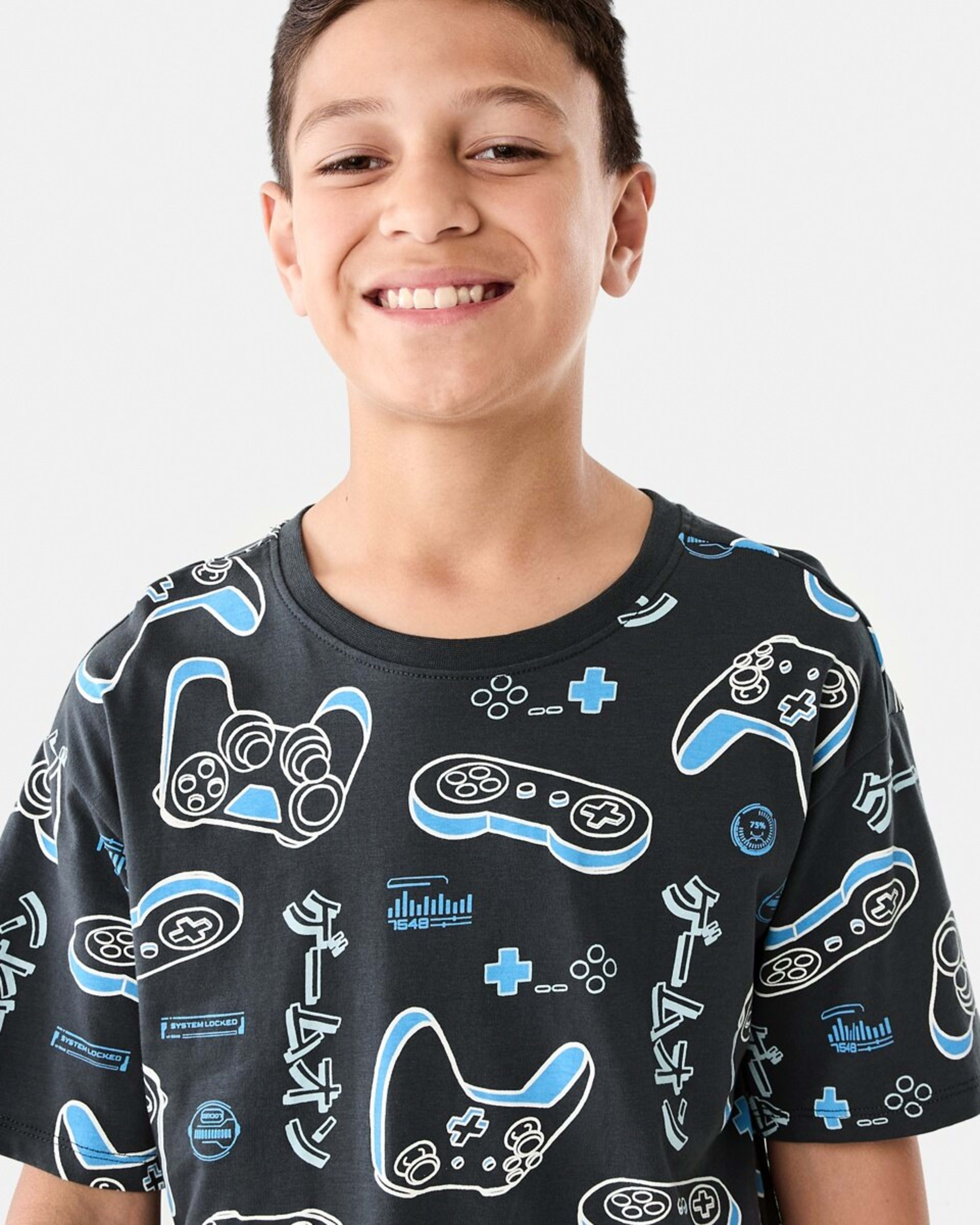 3 Short Sleeve Jersey Pyjama Set GREY GAMING, 3 of 10