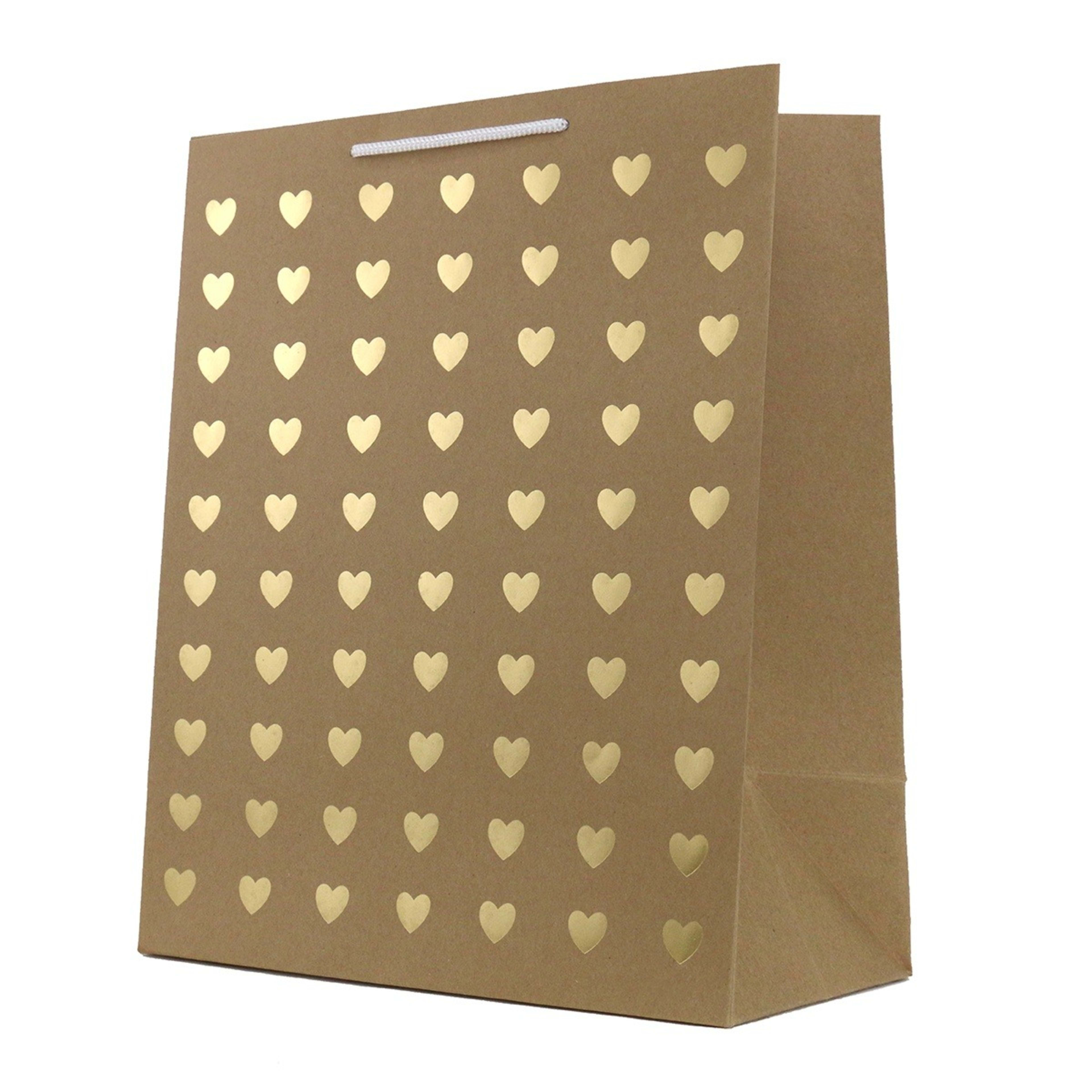 1 Hallmark Large Gift Bag - Kraft and Gold Hearts, 1 of 3