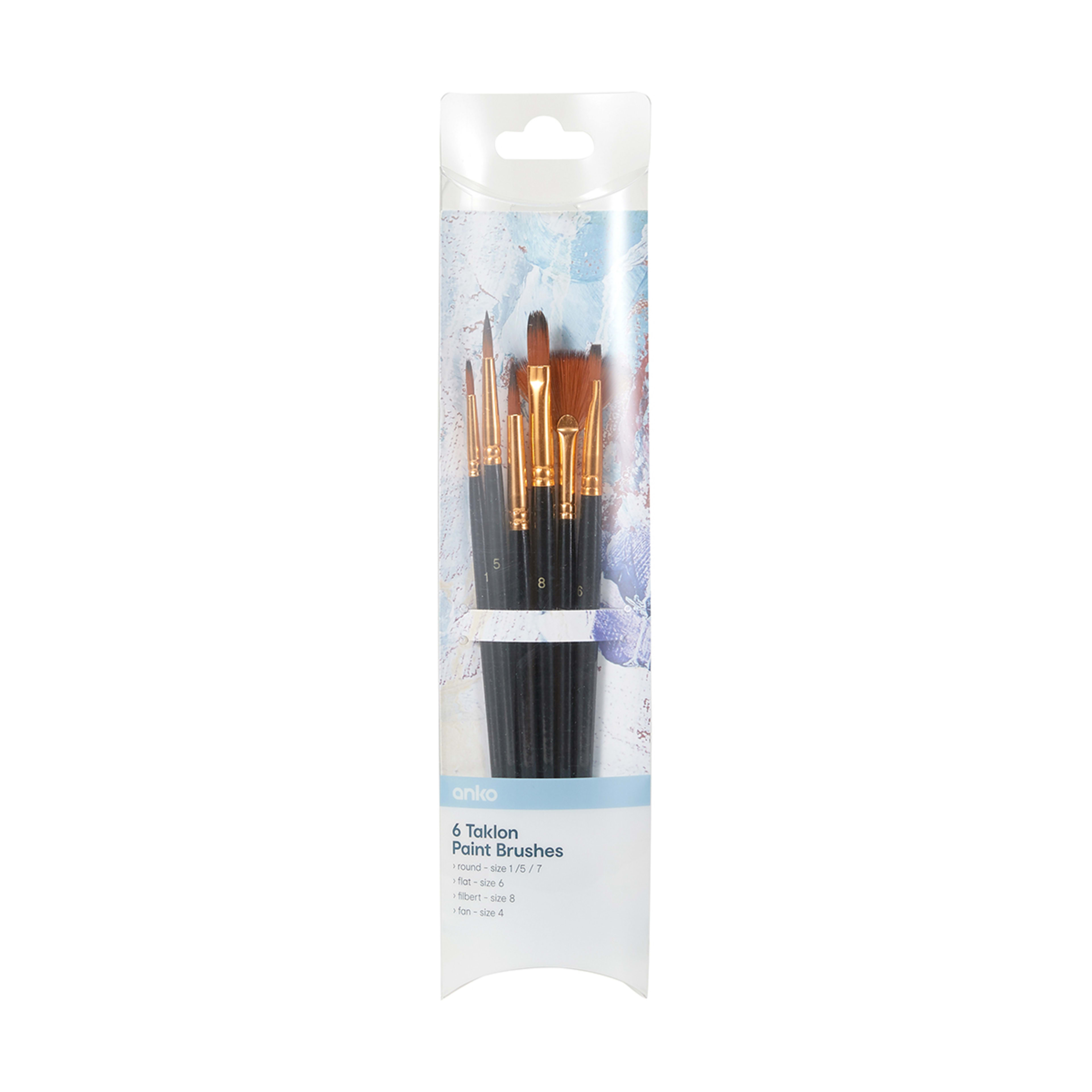 6 Taklon Paint Brushes Kmart