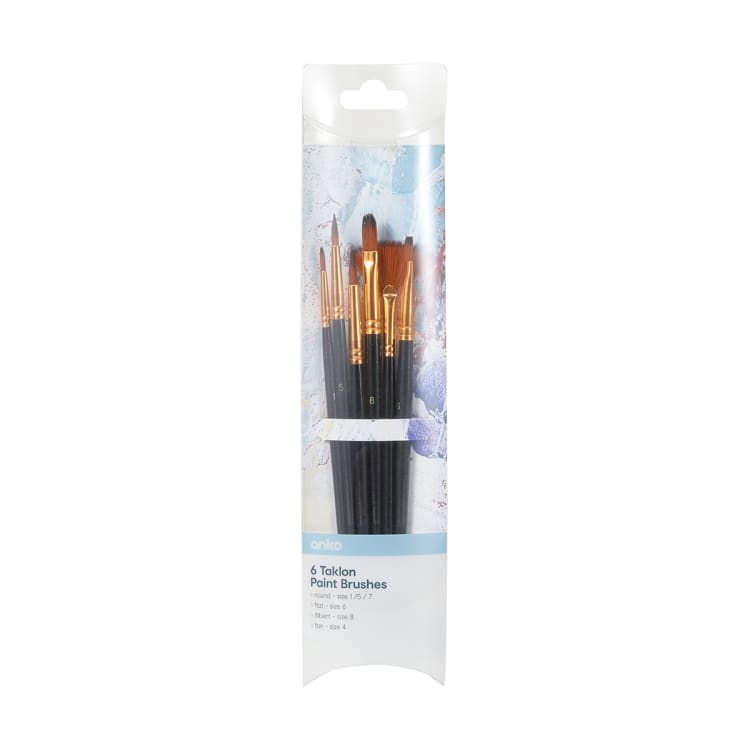 6 Taklon Paint Brushes Kmart