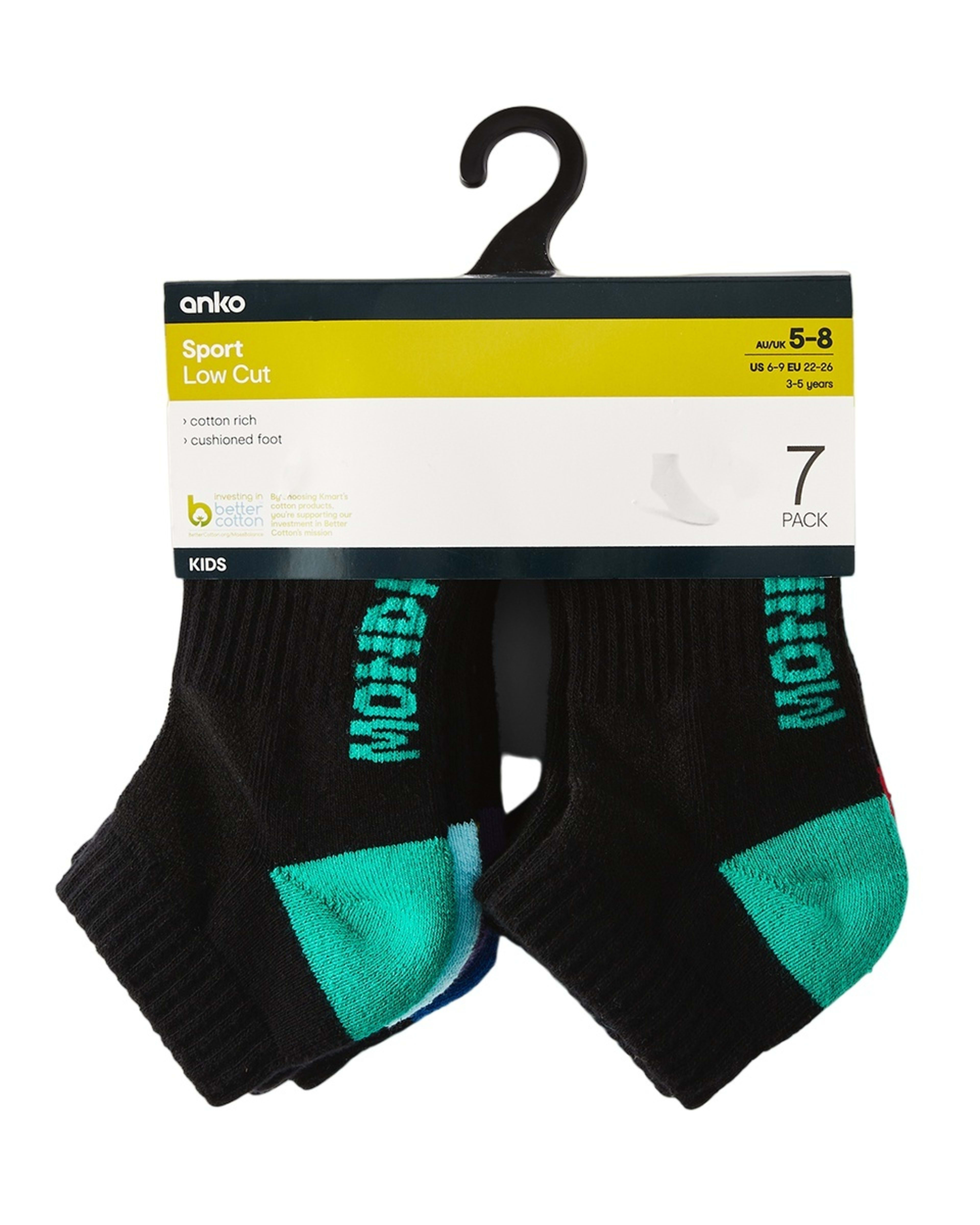 2 7 Pack Active Kids Days of the Week Low Cut Socks Blk Days, 2 of 2