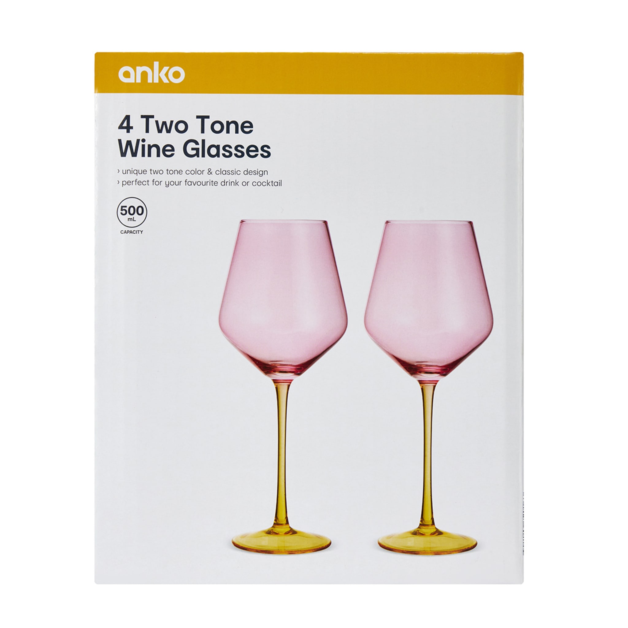 4 Two Tone Pink and Yellow Wine Glasses Kmart