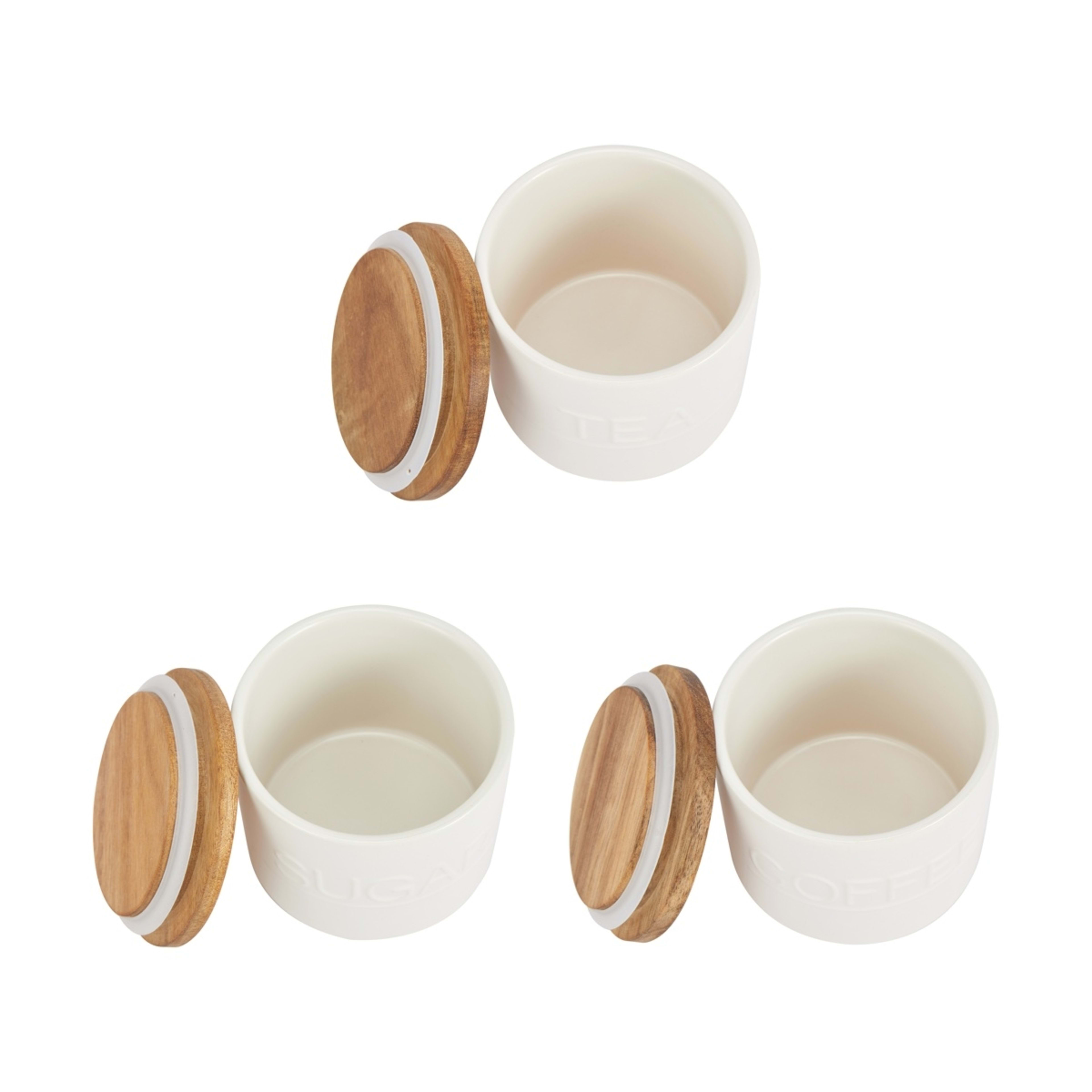 4 Set of 3 Off White Canisters with Acacia Lids, 4 of 7